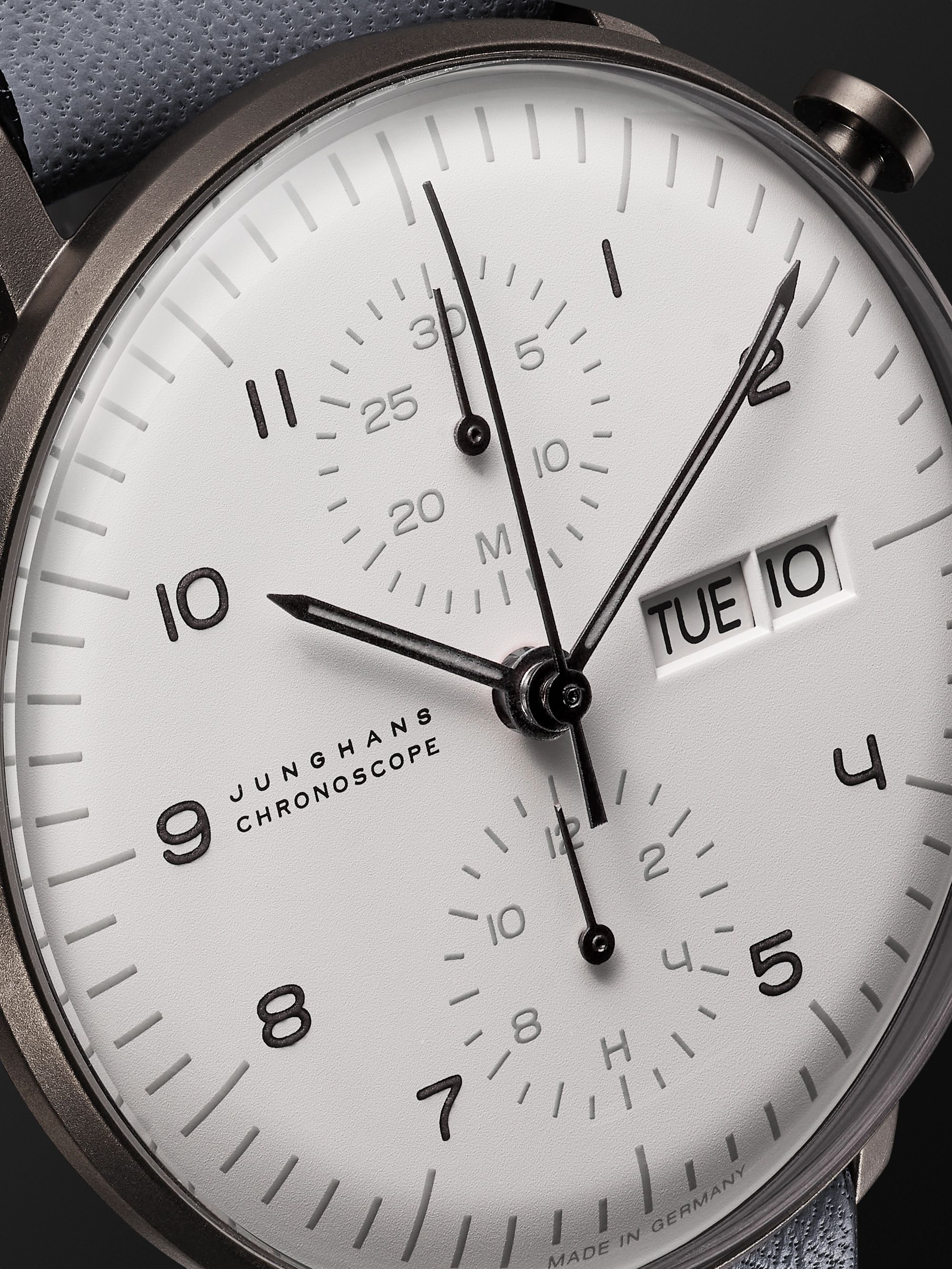 JUNGHANS Max Bill Chronoscope Automatic 40mm Stainless Steel and Leather Watch, Ref. No. 027/4008.05