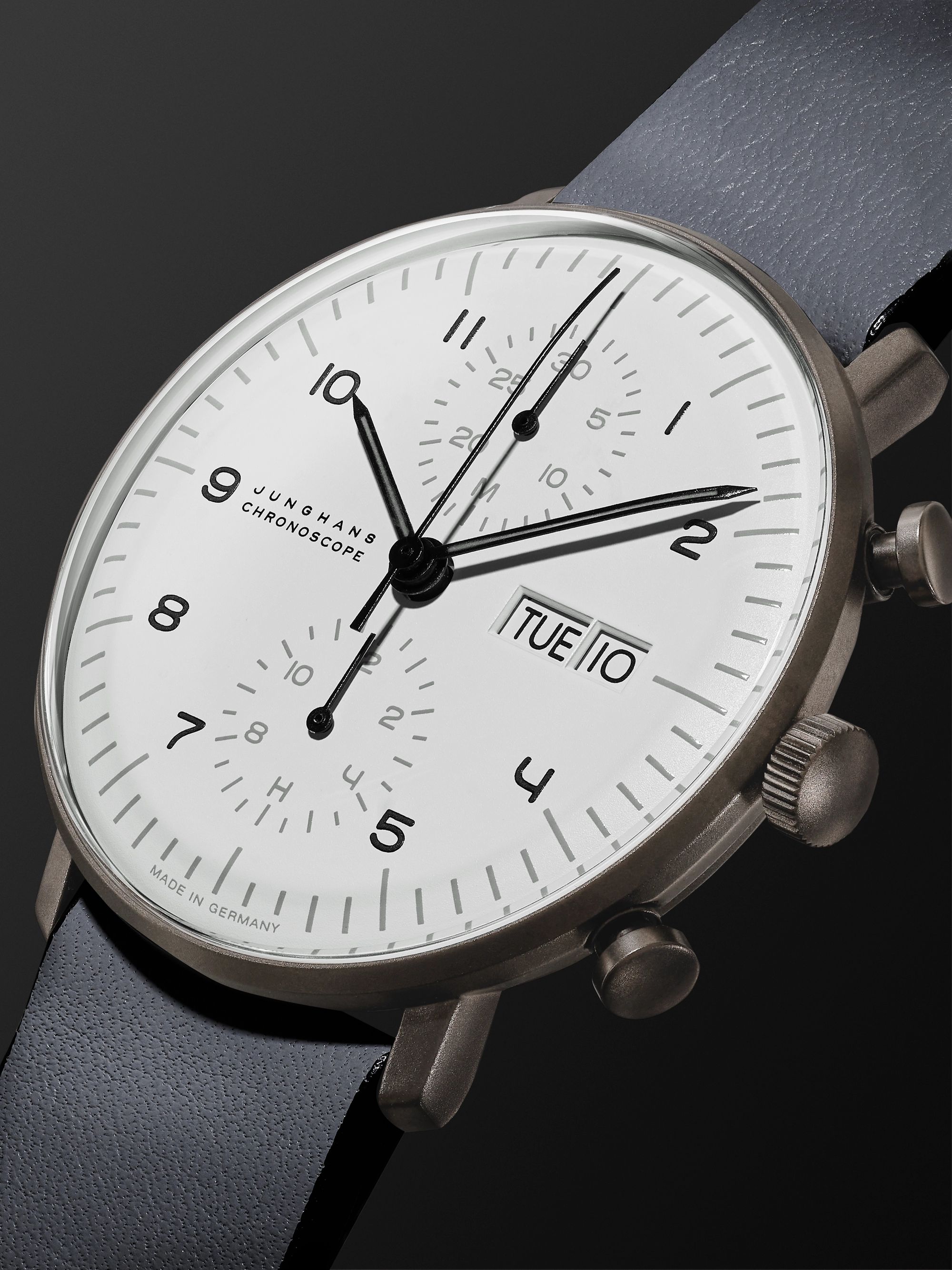 JUNGHANS Max Bill Chronoscope Automatic 40mm Stainless Steel and Leather Watch, Ref. No. 027/4008.05