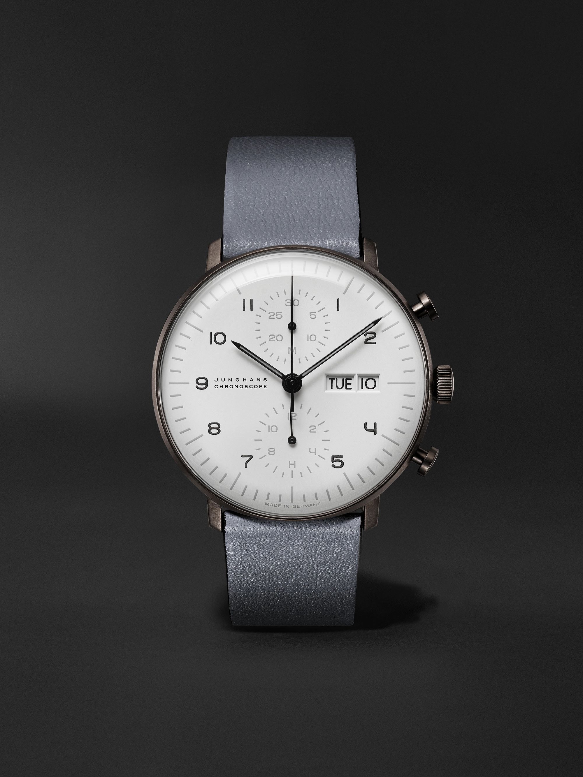 JUNGHANS Max Bill Chronoscope Automatic 40mm Stainless Steel and Leather Watch, Ref. No. 027/4008.05