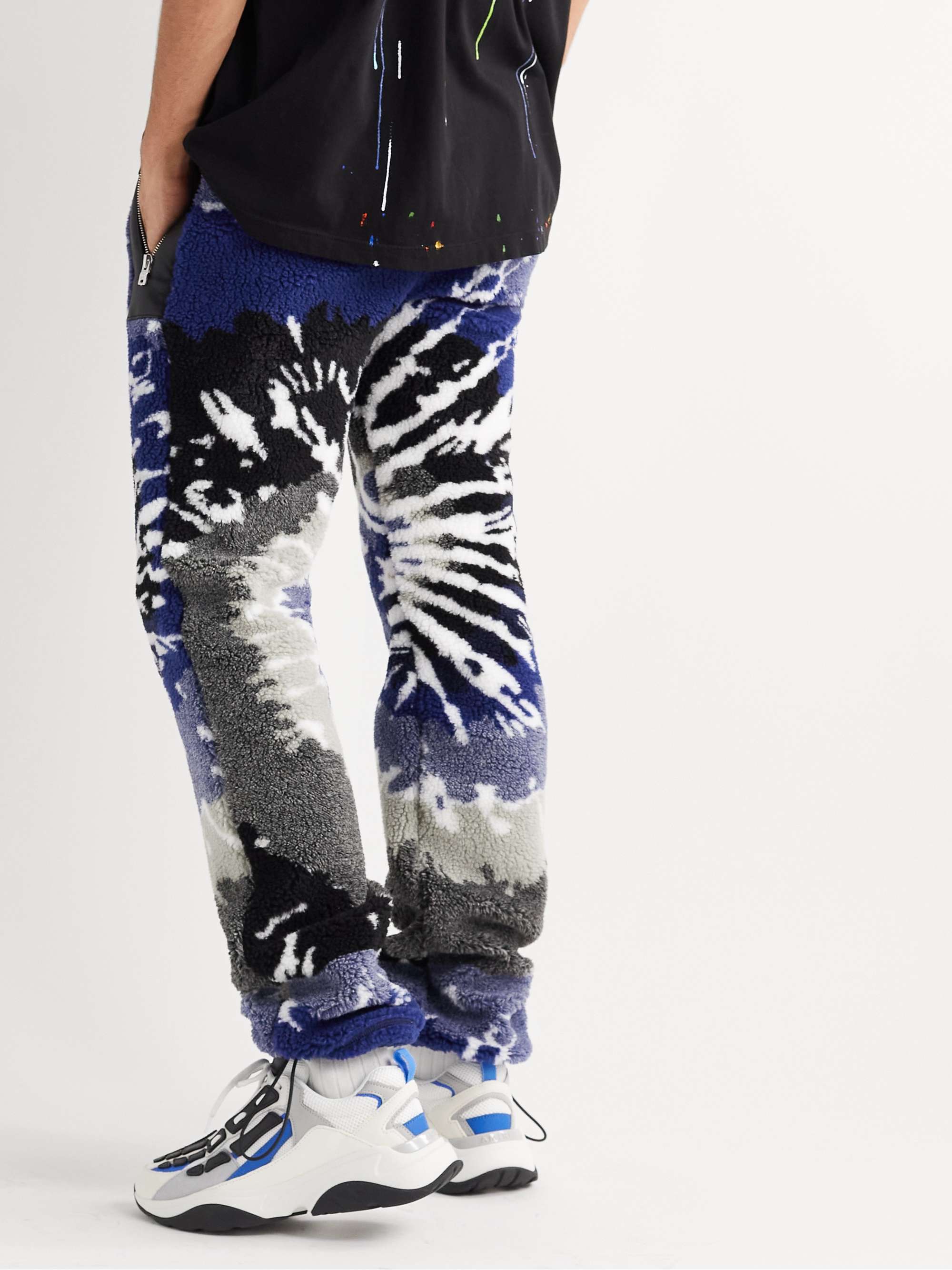 AMIRI Tapered Leather-Trimmed Tie-Dyed Fleece Sweatpants