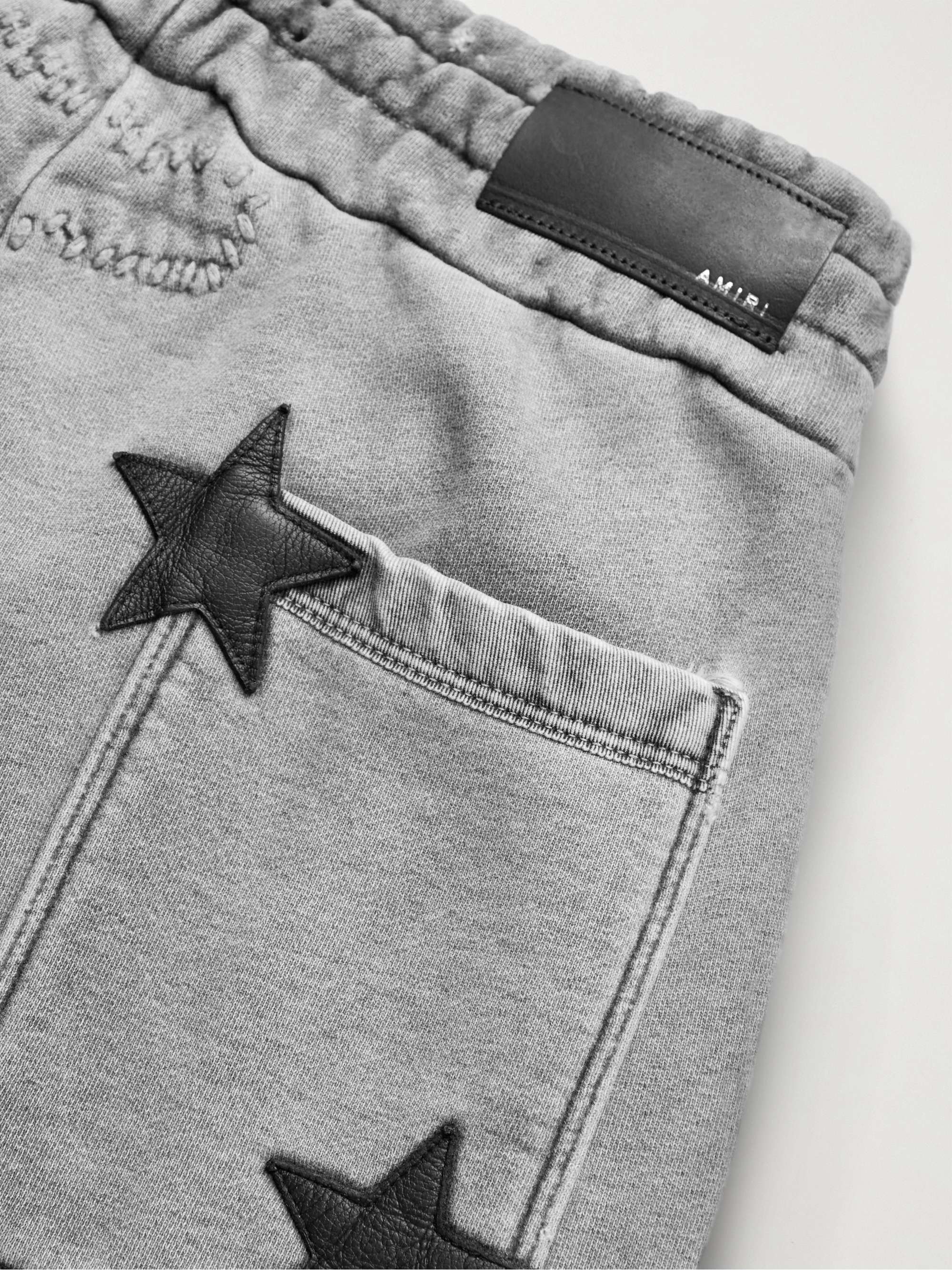 AMIRI + Chemist Tapered Leather-Appliquéd Supima Cotton-Jersey Sweatpants