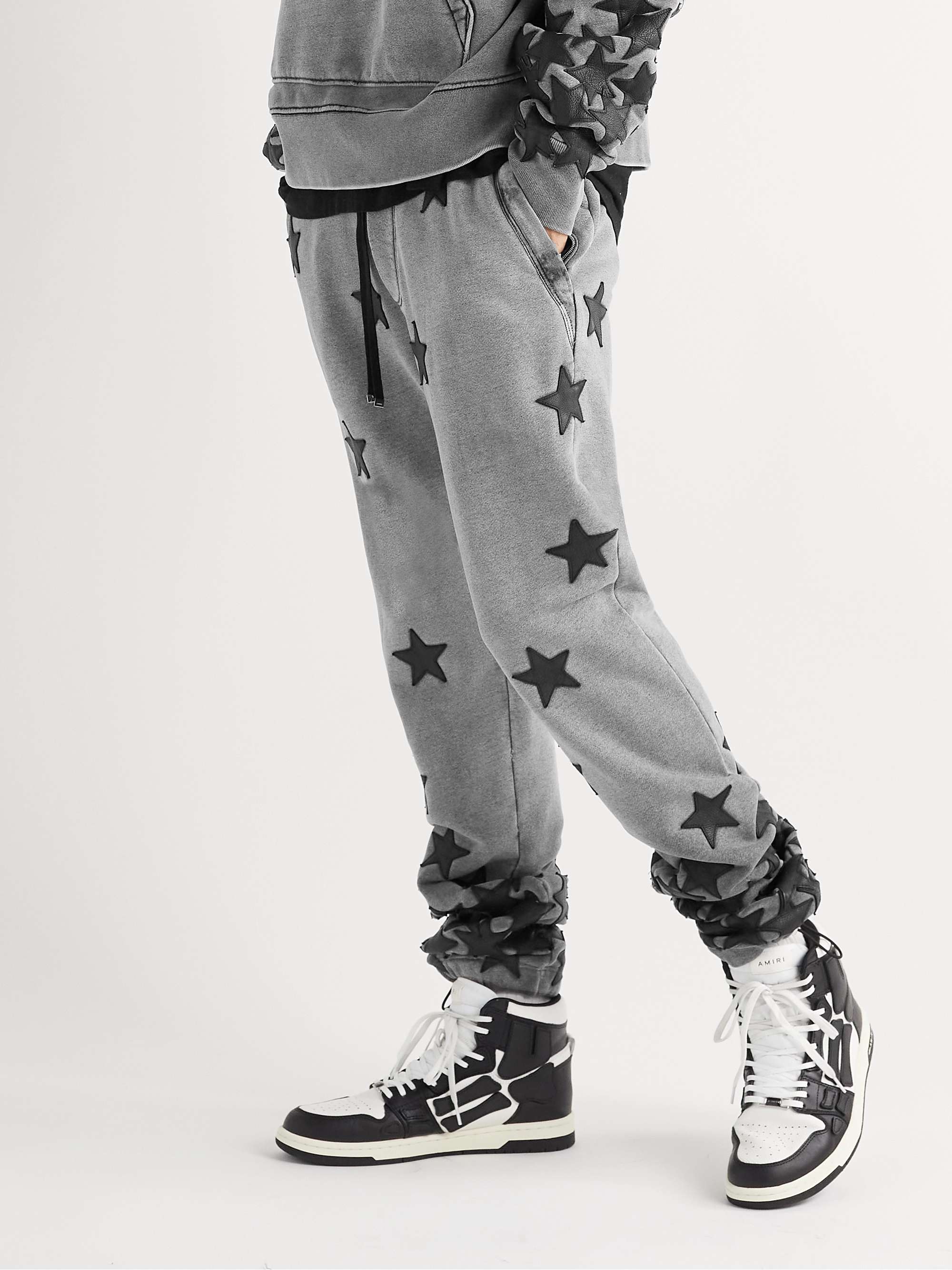 AMIRI + Chemist Tapered Leather-Appliquéd Supima Cotton-Jersey Sweatpants