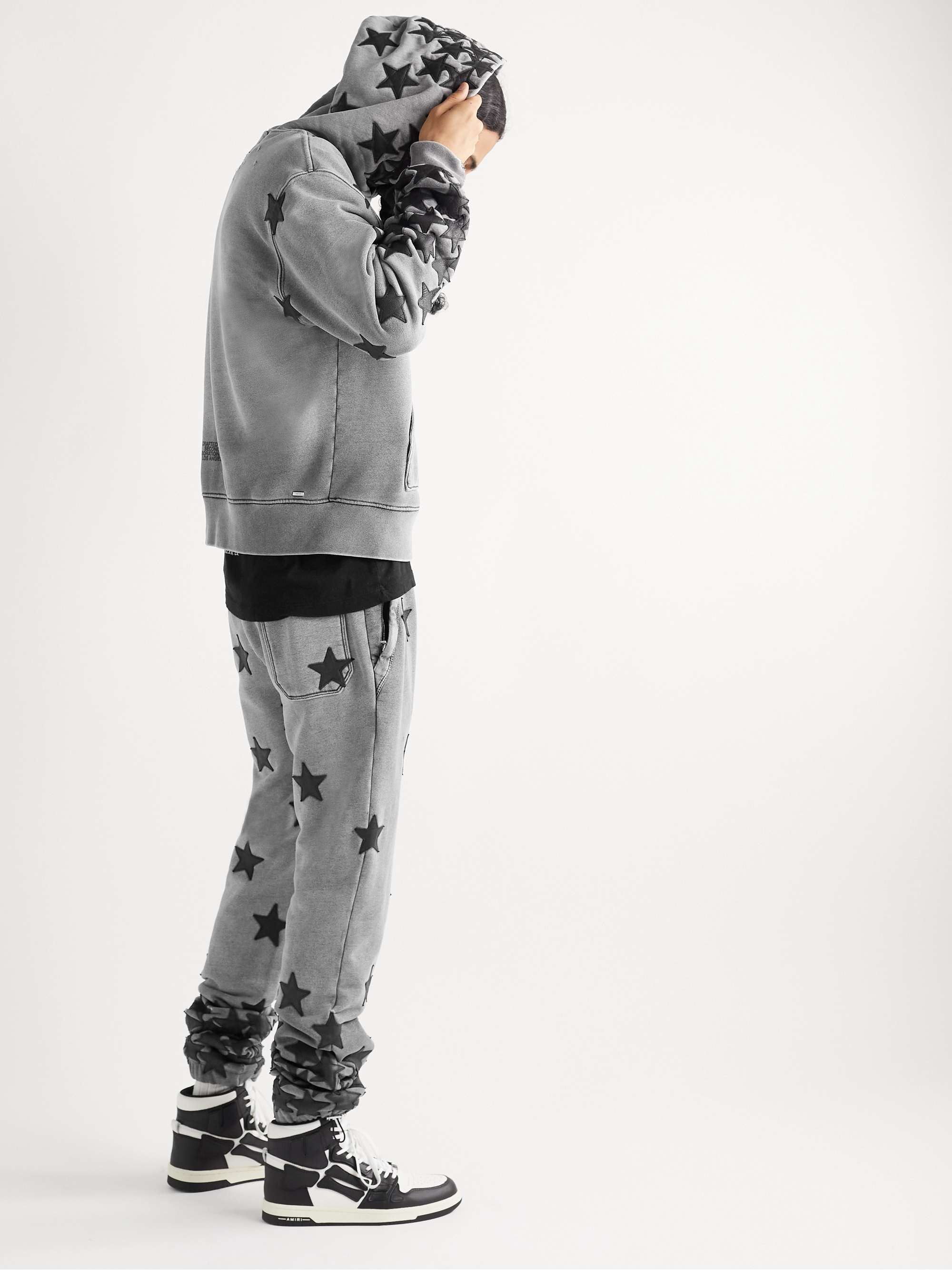 AMIRI + Chemist Tapered Leather-Appliquéd Supima Cotton-Jersey Sweatpants
