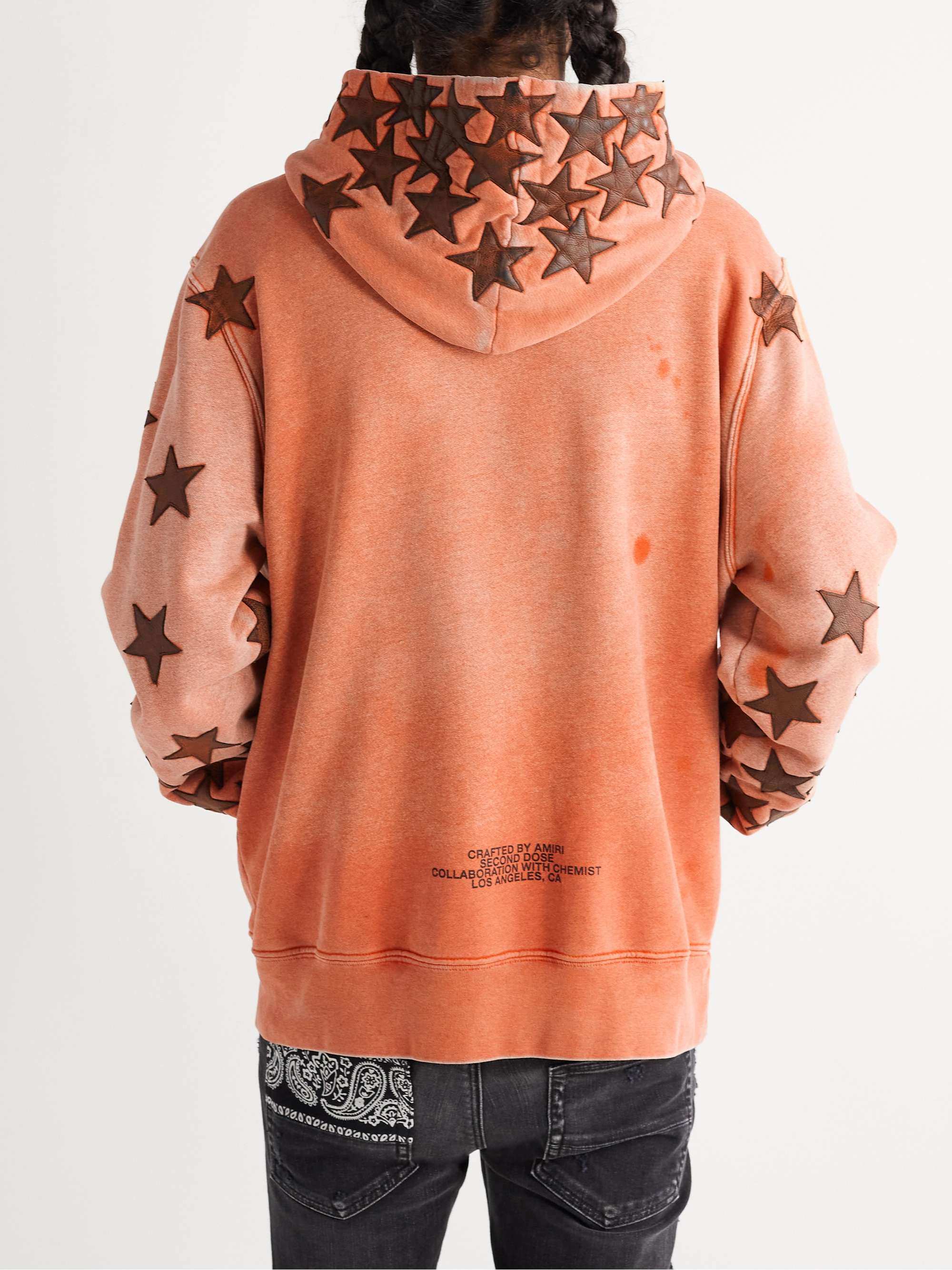 AMIRI + Chemist Leather-Appliquéd Distressed Supima Cotton-Jersey Hoodie