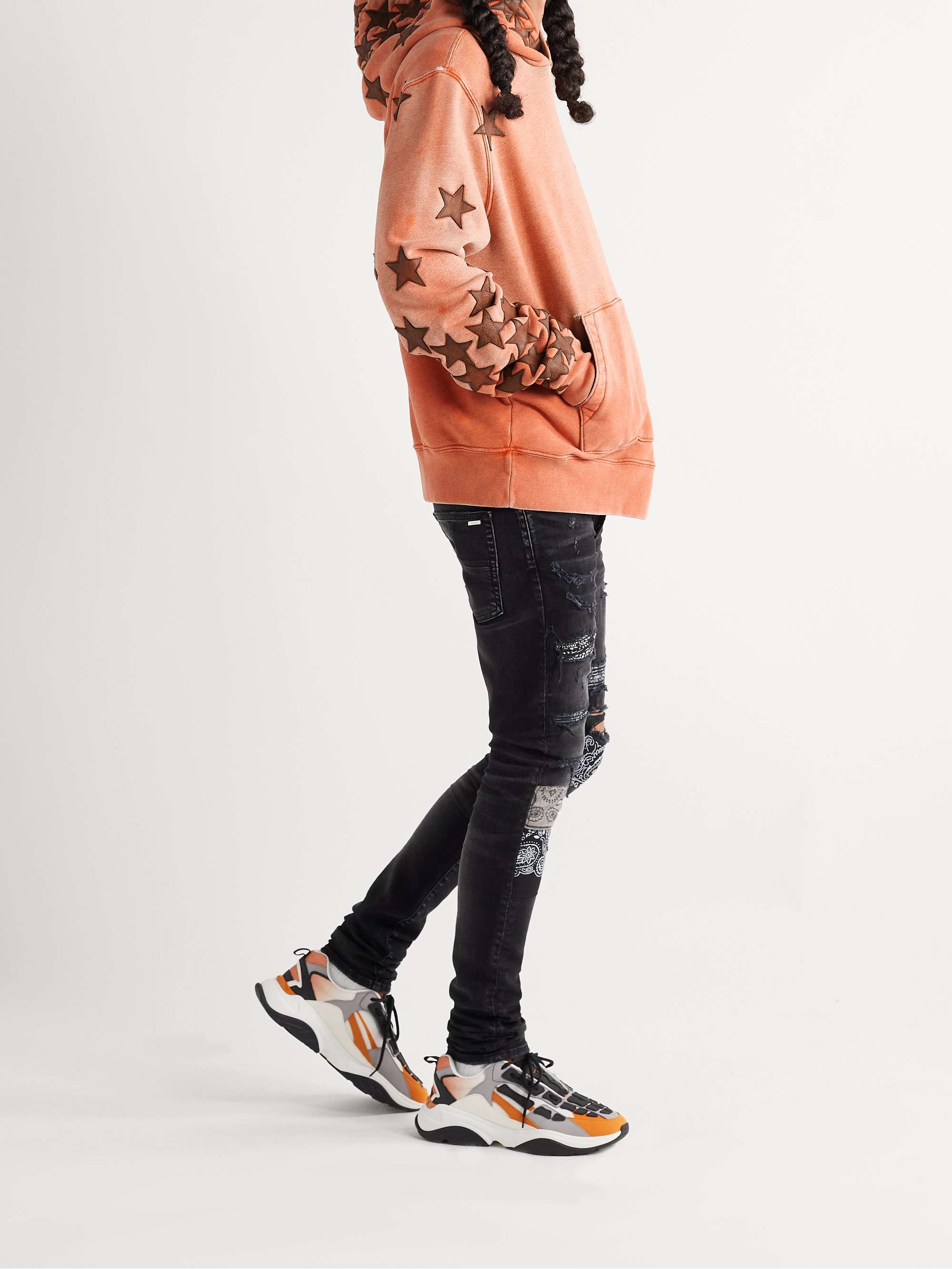 AMIRI + Chemist Leather-Appliquéd Distressed Supima Cotton-Jersey Hoodie