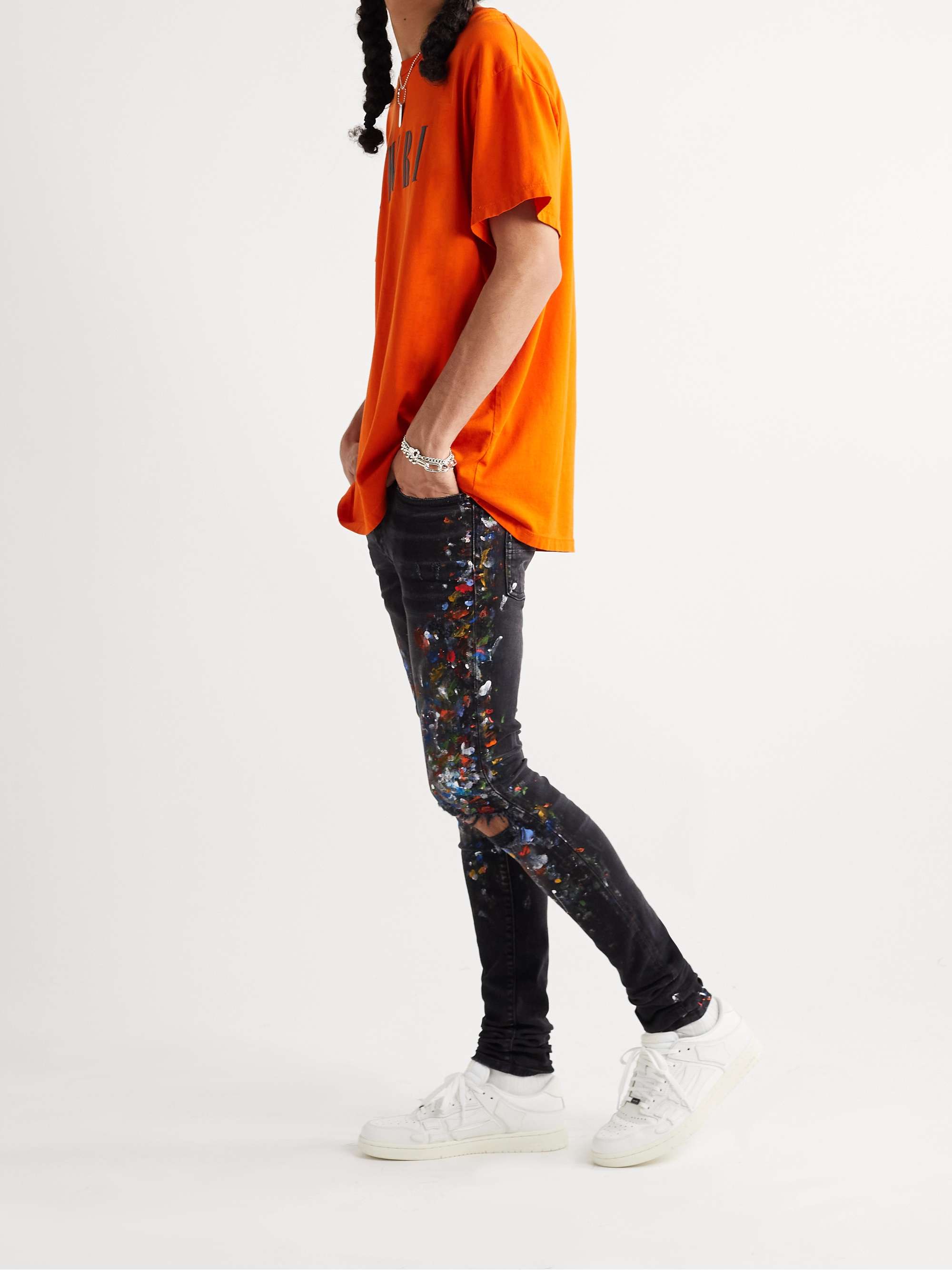 AMIRI Skinny-Fit Distressed Paint-Splattered Jeans