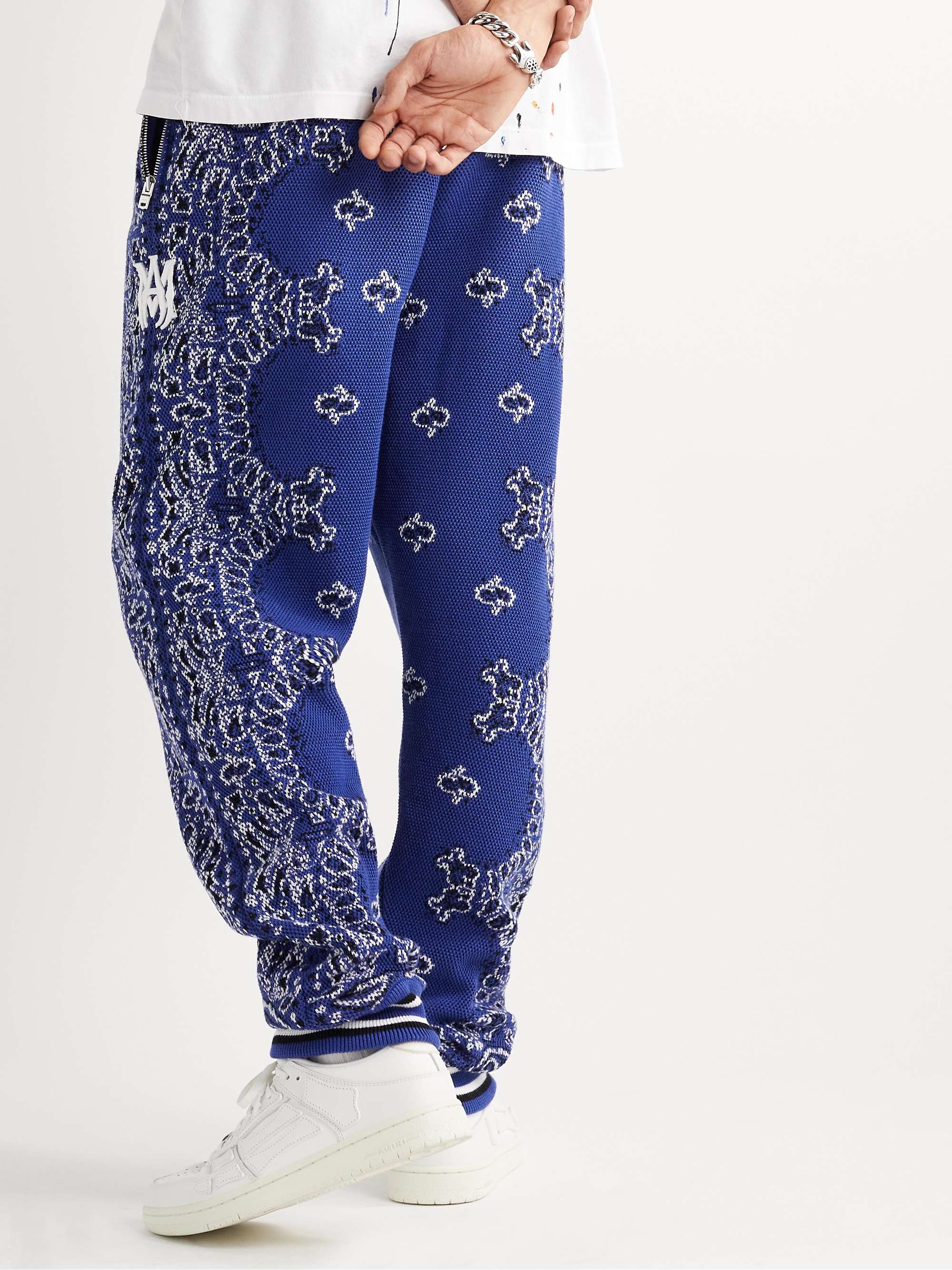 AMIRI Tapered Bandana-Jacquard Cotton and Cashmere-Blend Sweatpants