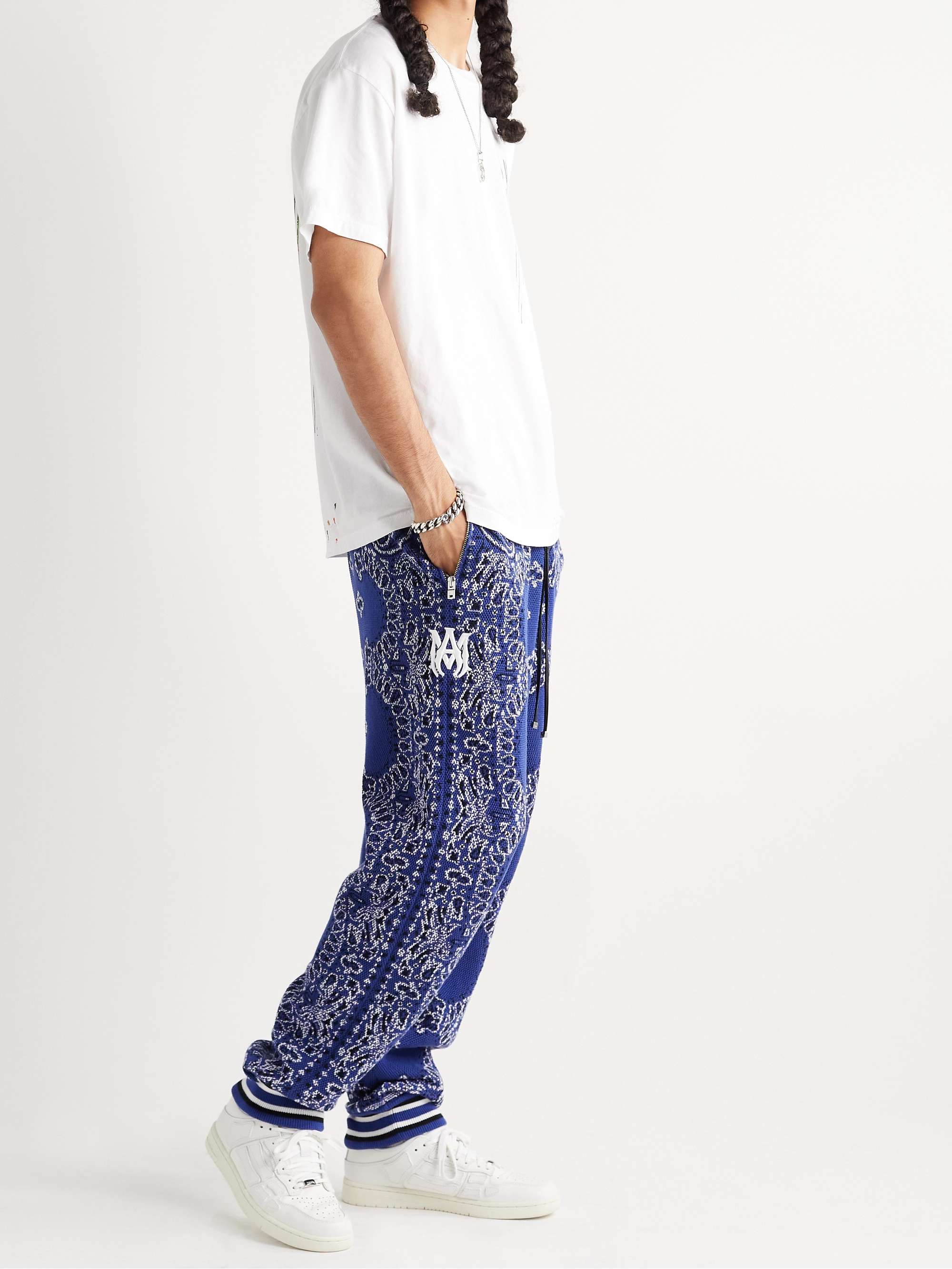 AMIRI Tapered Bandana-Jacquard Cotton and Cashmere-Blend Sweatpants