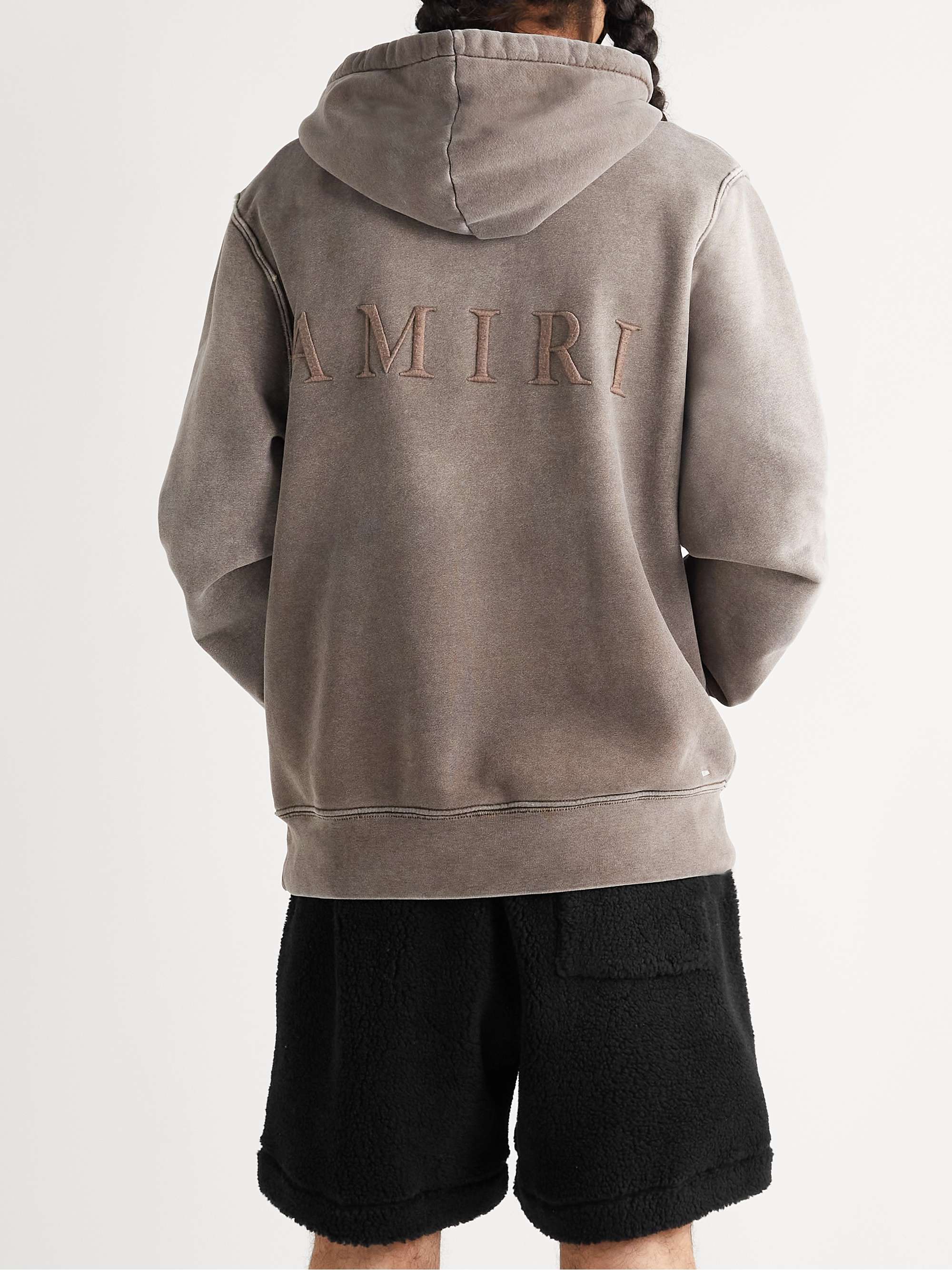 AMIRI Wide-Leg Leather-Trimmed Fleece Drawstring Shorts
