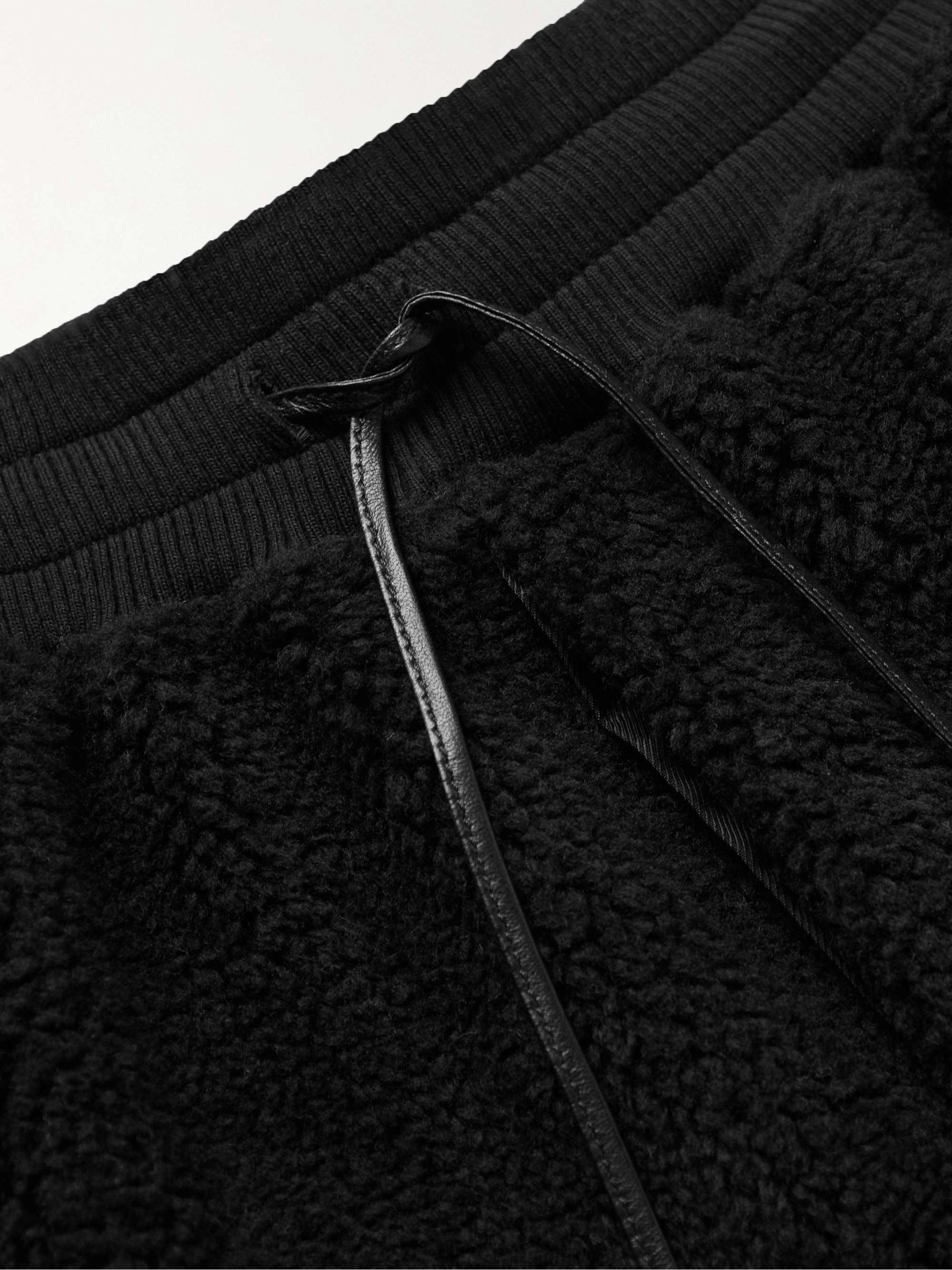 AMIRI Wide-Leg Leather-Trimmed Fleece Drawstring Shorts