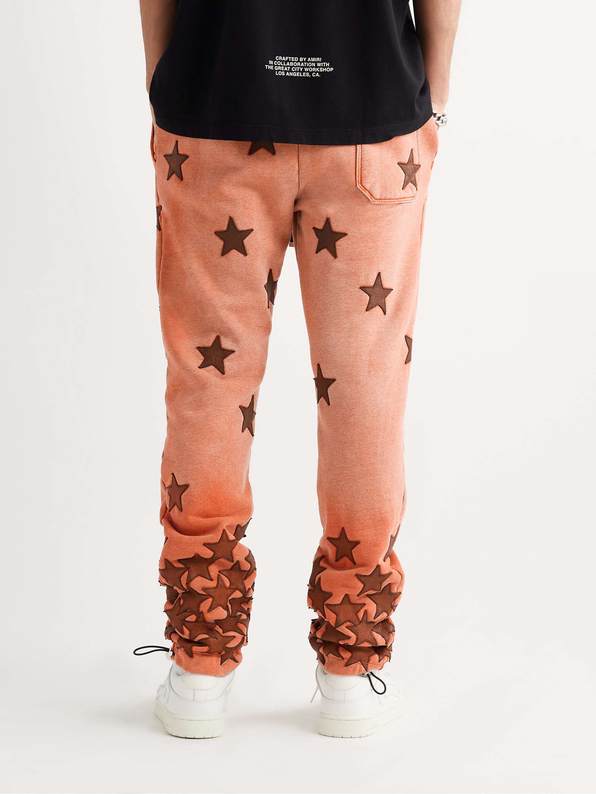 AMIRI + Chemist Tapered Leather-Appliquéd Supima Cotton-Jersey Sweatpants