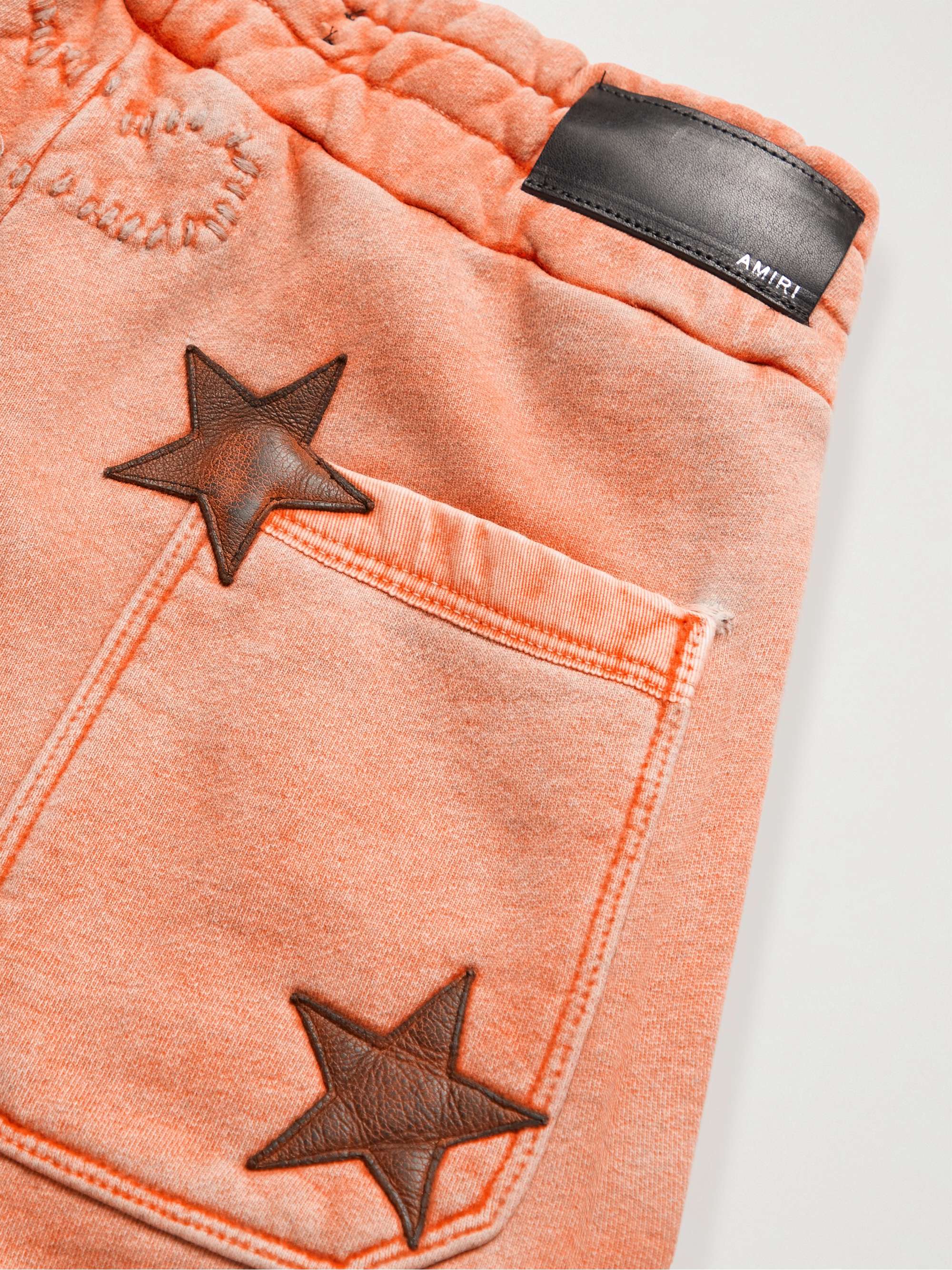 AMIRI + Chemist Tapered Leather-Appliquéd Supima Cotton-Jersey Sweatpants
