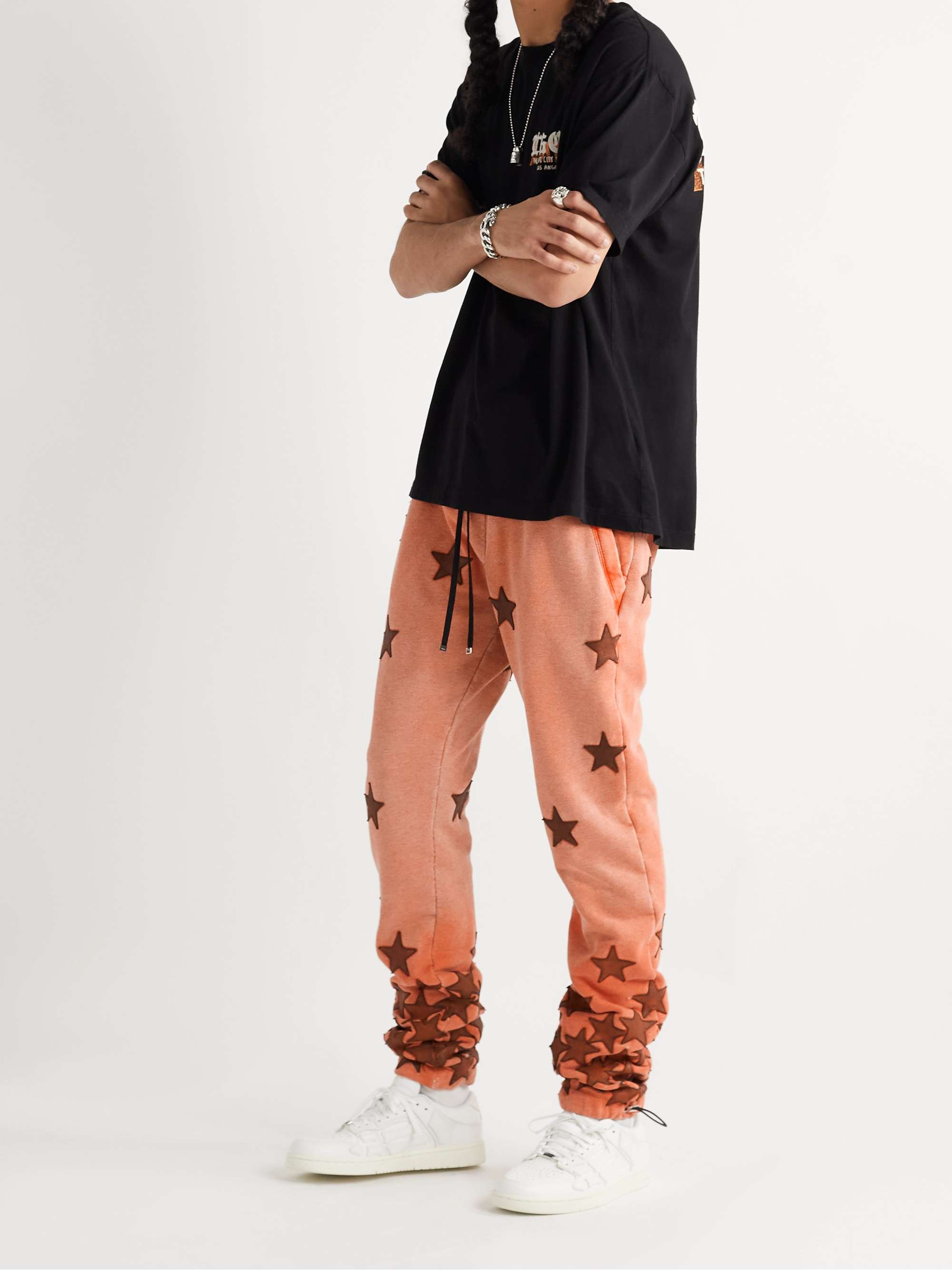 AMIRI + Chemist Tapered Leather-Appliquéd Supima Cotton-Jersey Sweatpants