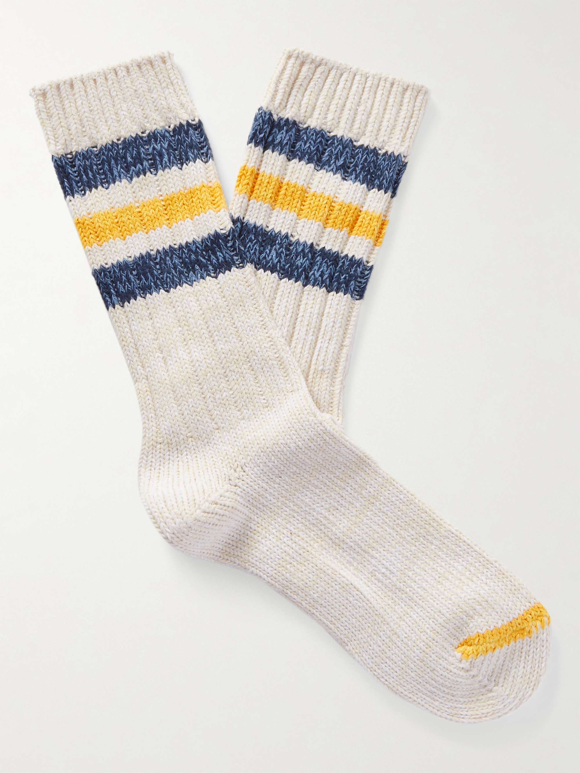 THUNDERS LOVE Outsiders Striped Ribbed Mélange Recycled Cotton-Blend Socks