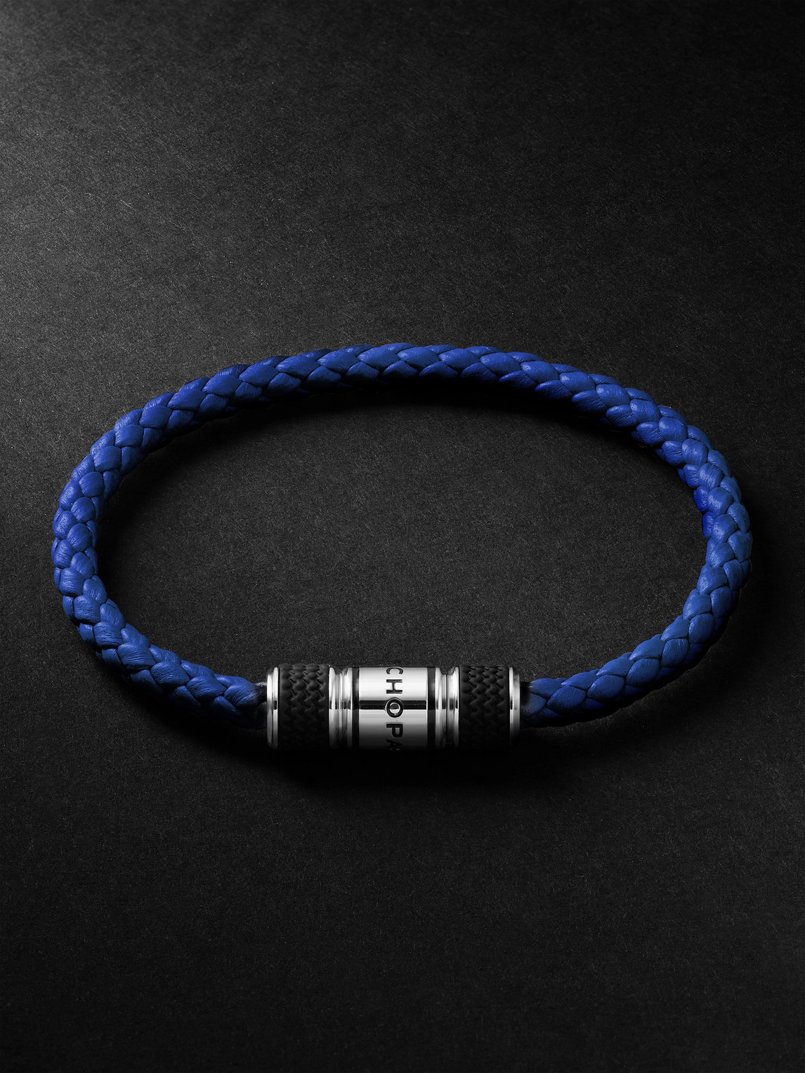 Chopard Classic Racing Woven Leather And Silver-tone Bracelet In Blue