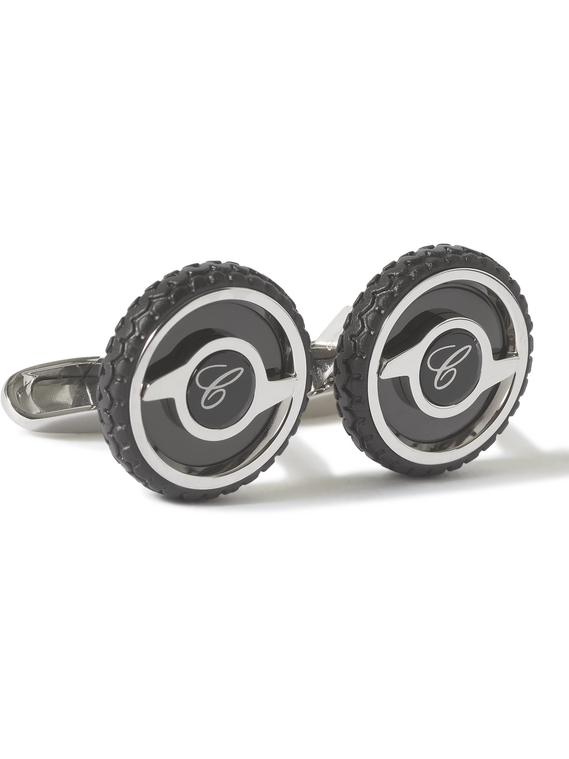 Chopard Mille Miglia Engraved Stainless Steel And Rubber Cufflinks In Silver