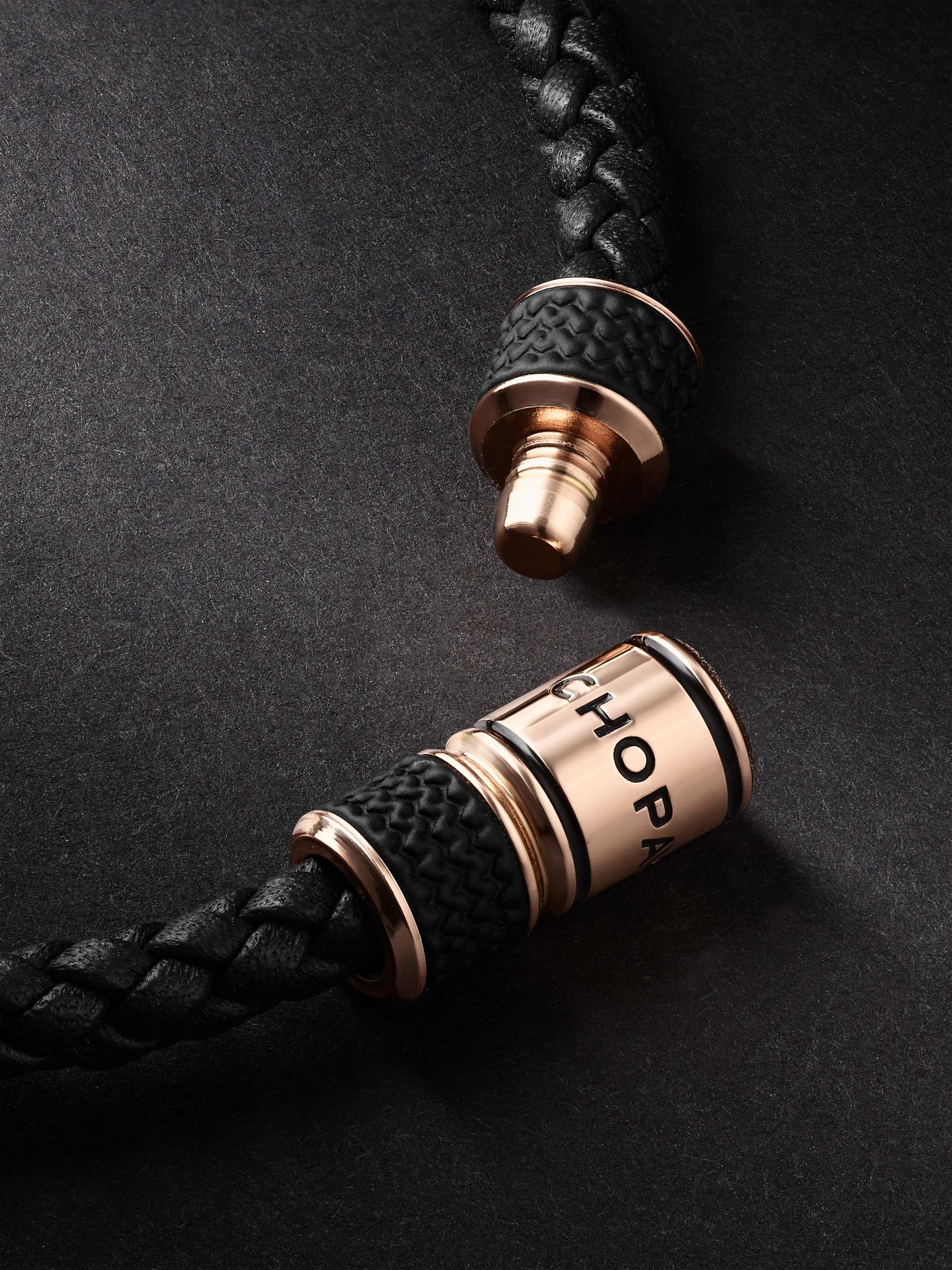 CHOPARD سوار Mille Miglia من الذهب الوردي والجلد المحبوك