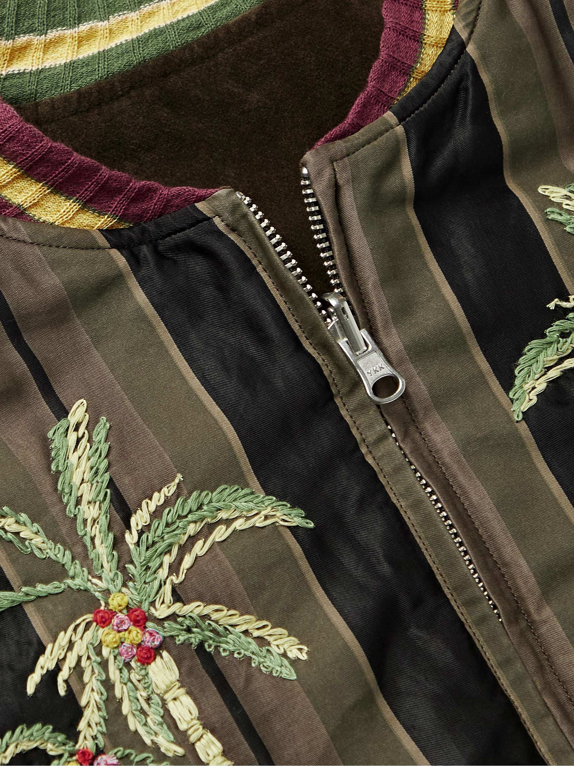 KAPITAL Sumi Reversible Embroidered Striped Cotton-Blend Twill and Velour Jacket