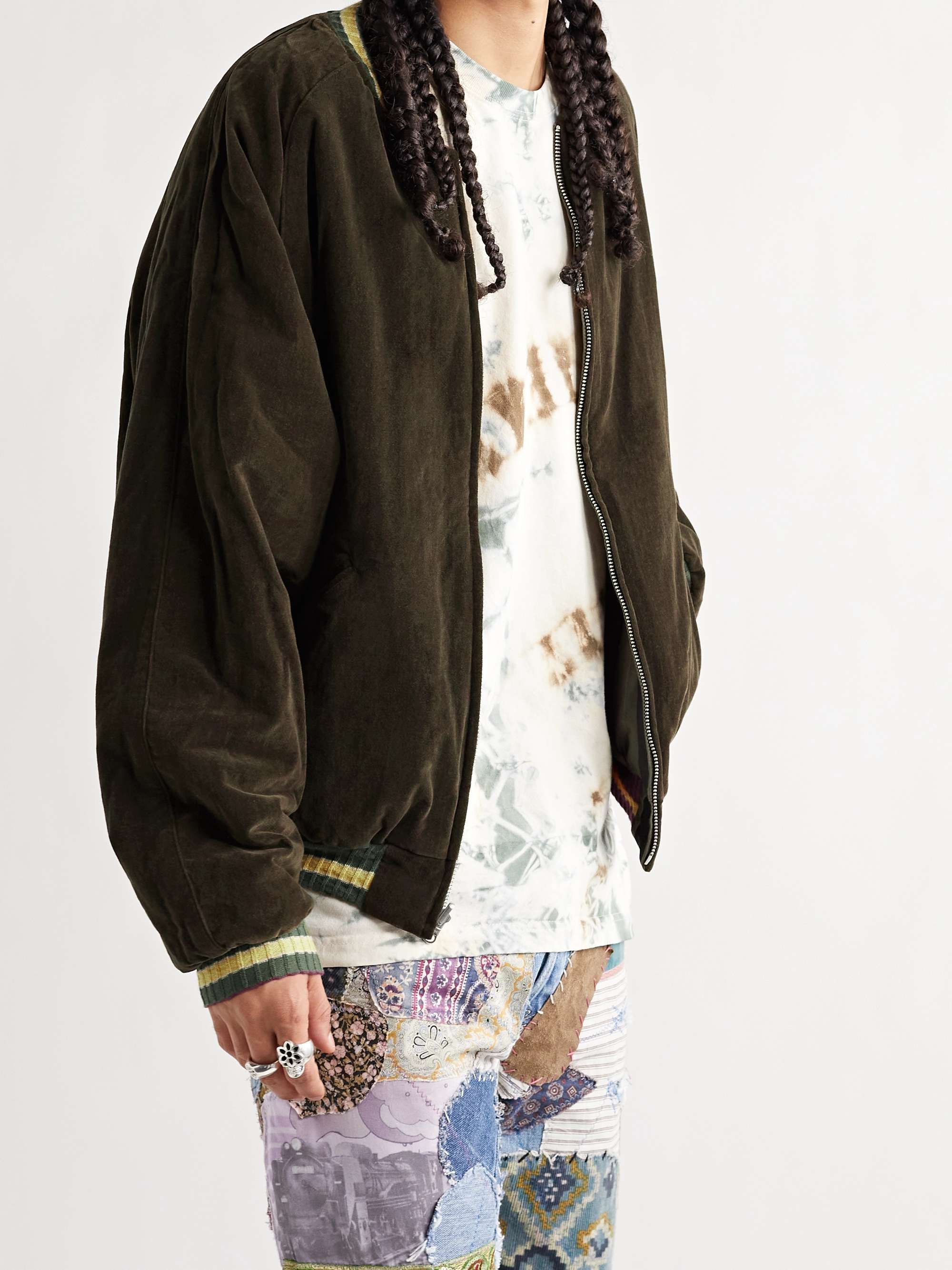 KAPITAL Sumi Reversible Embroidered Striped Cotton-Blend Twill and Velour Jacket