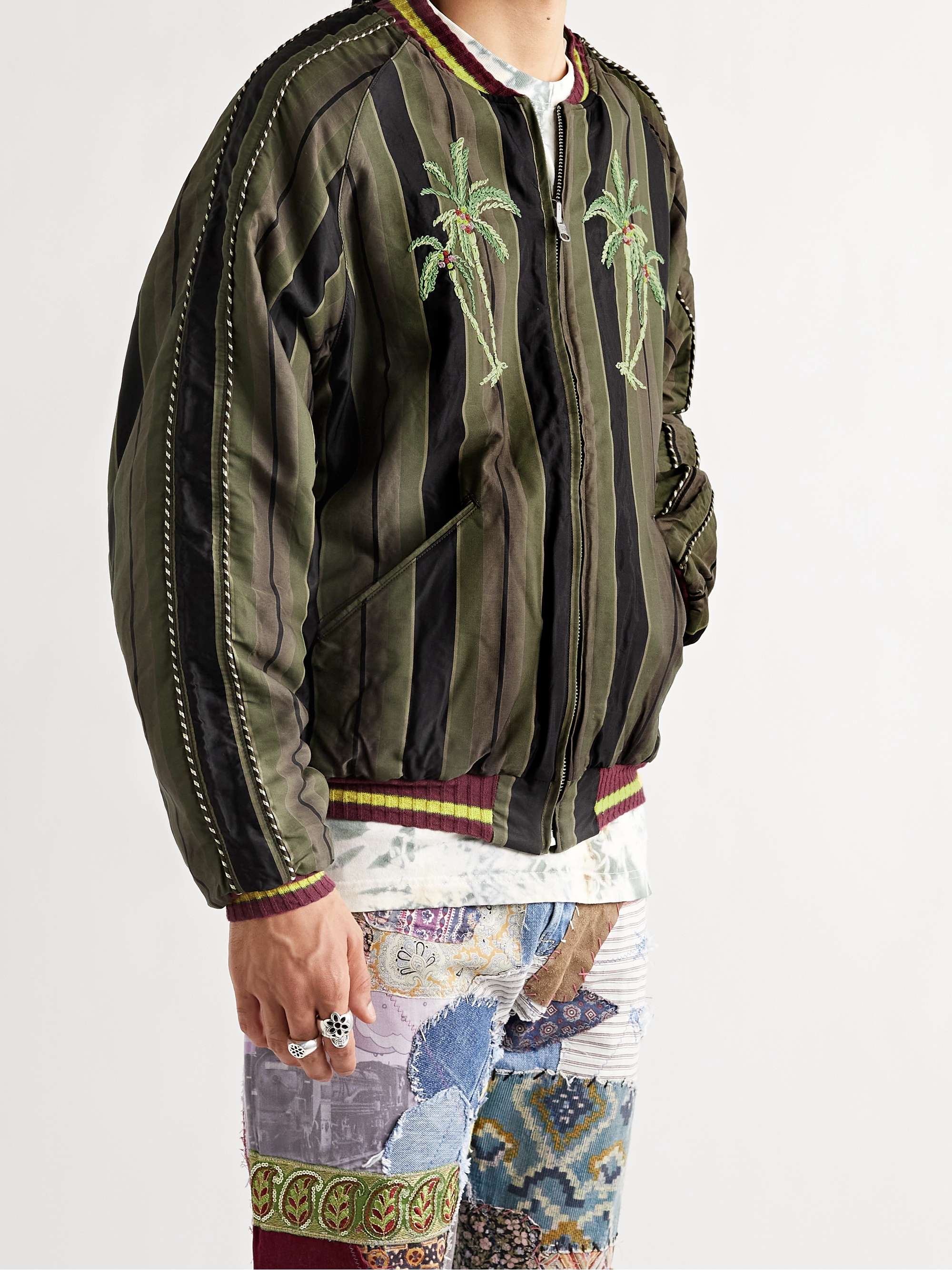 KAPITAL Sumi Reversible Embroidered Striped Cotton-Blend Twill and Velour Jacket