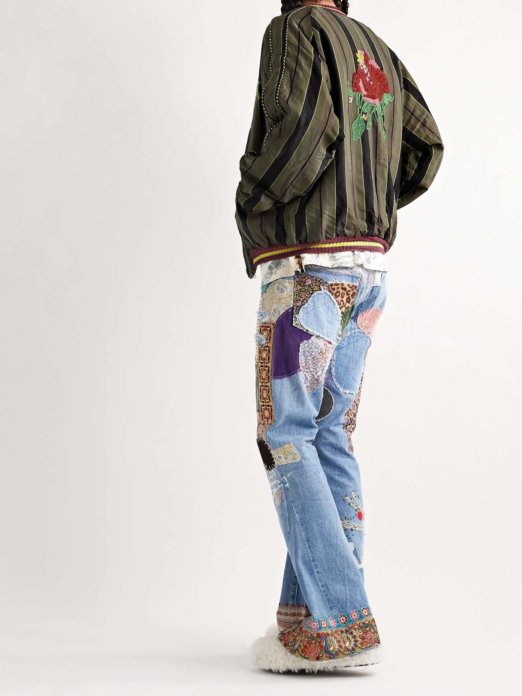 KAPITAL Sumi Reversible Embroidered Striped Cotton-Blend Twill and Velour Jacket