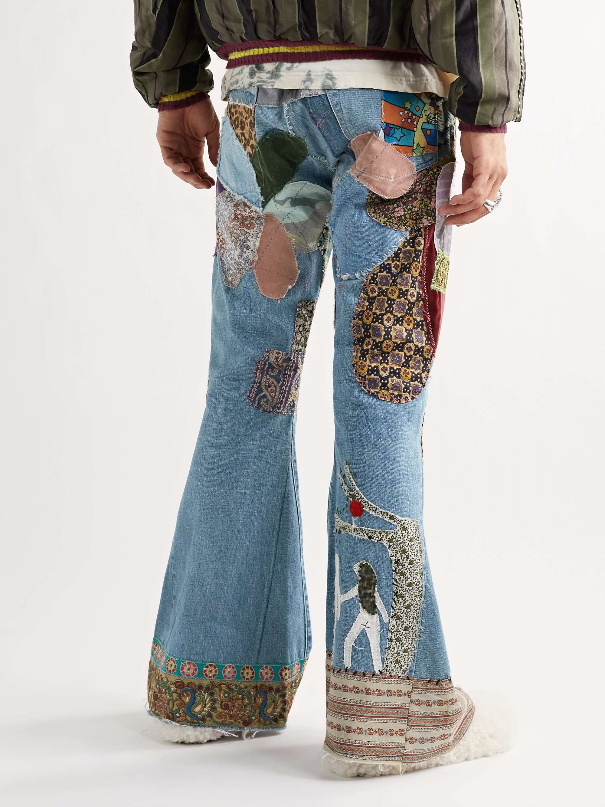 KAPITAL Flared Distressed Embellished Jeans