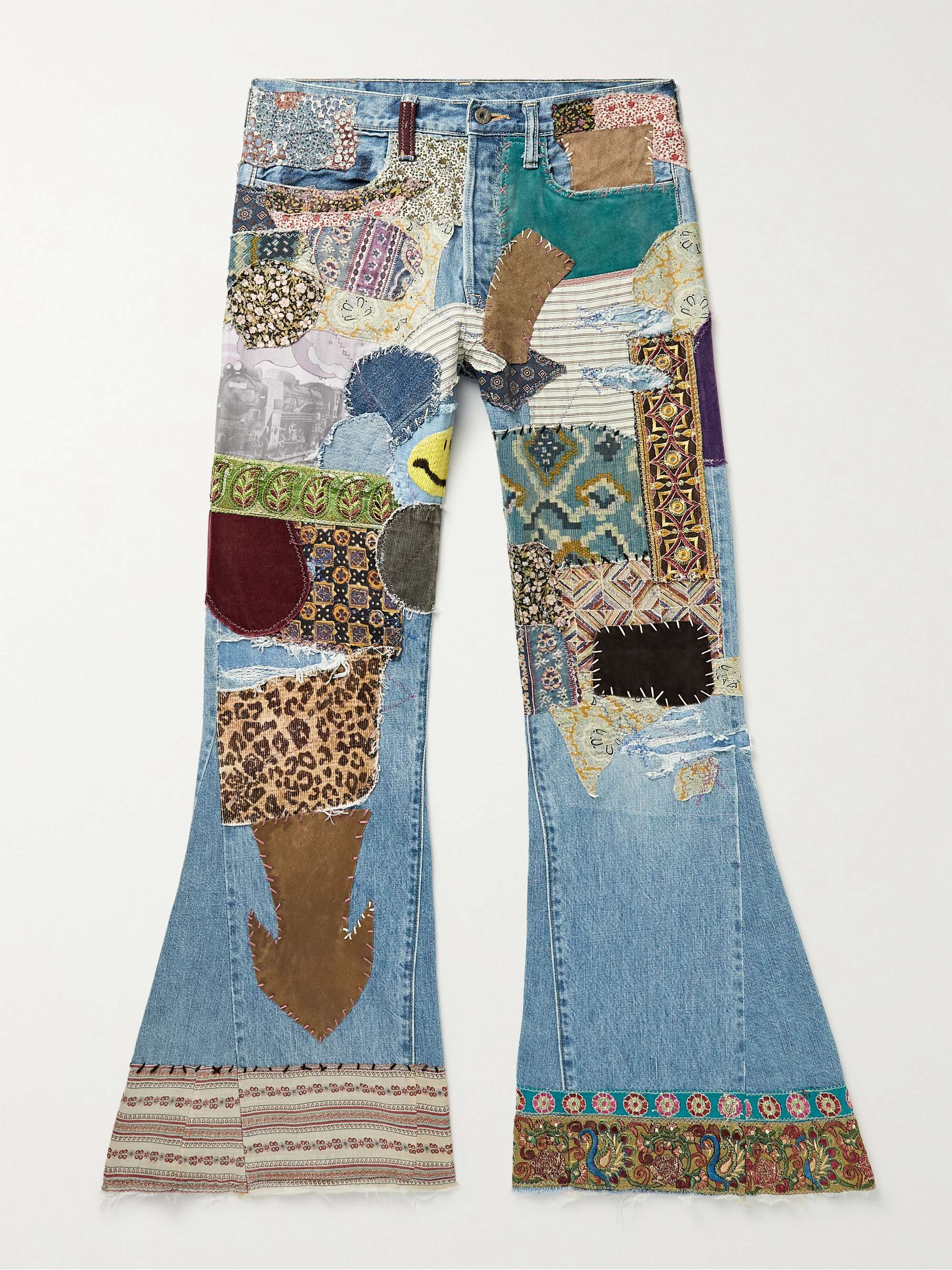 KAPITAL Flared Distressed Embellished Jeans