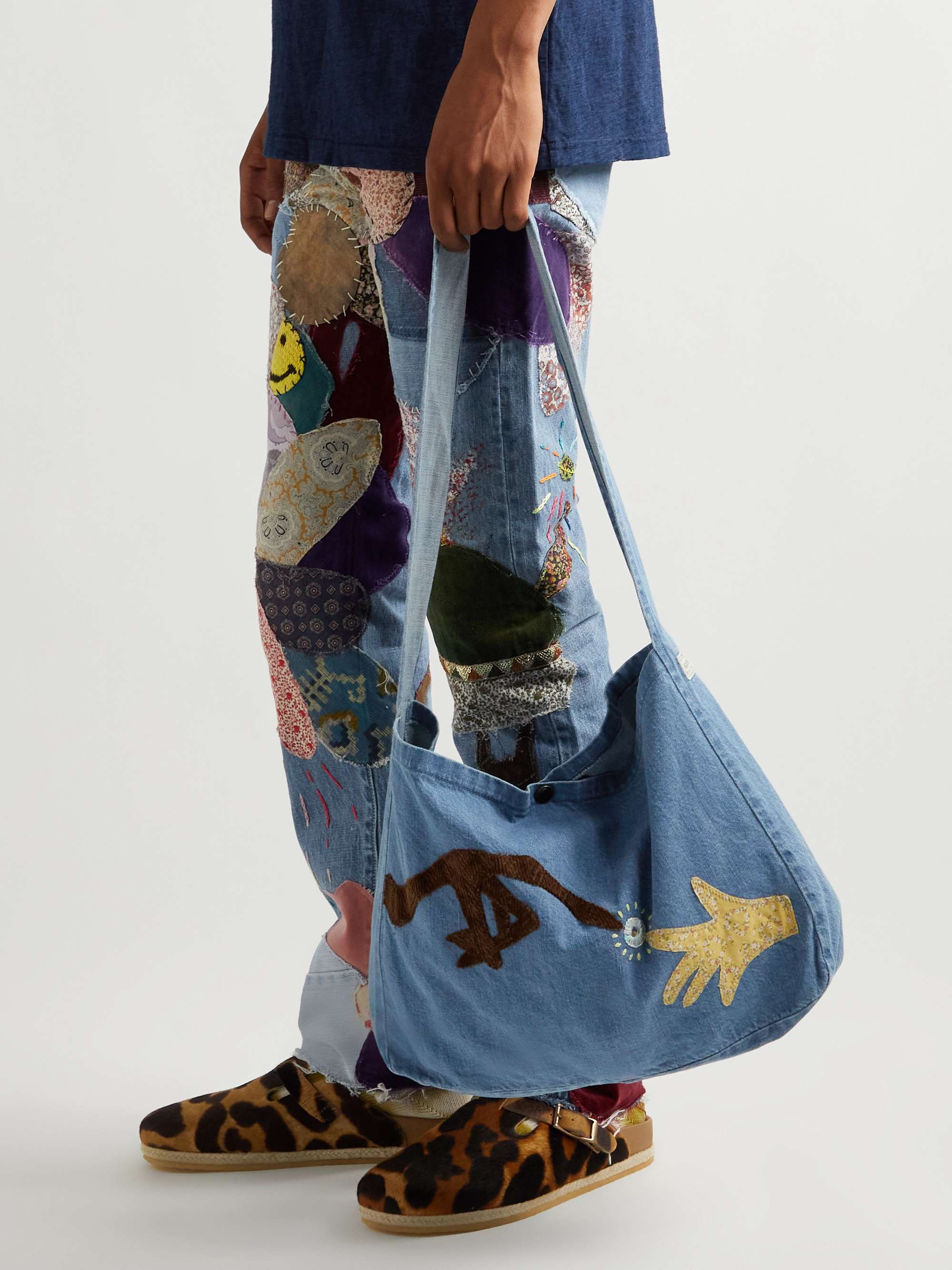 KAPITAL Alien Healing Appliquéd Denim Messenger Bag