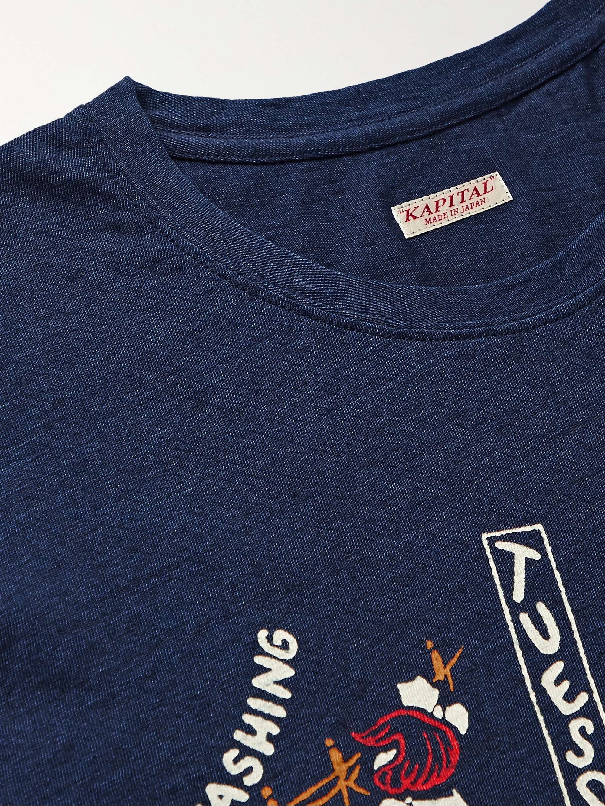 KAPITAL Printed Indigo-Dyed Cotton-Jersey T-Shirt