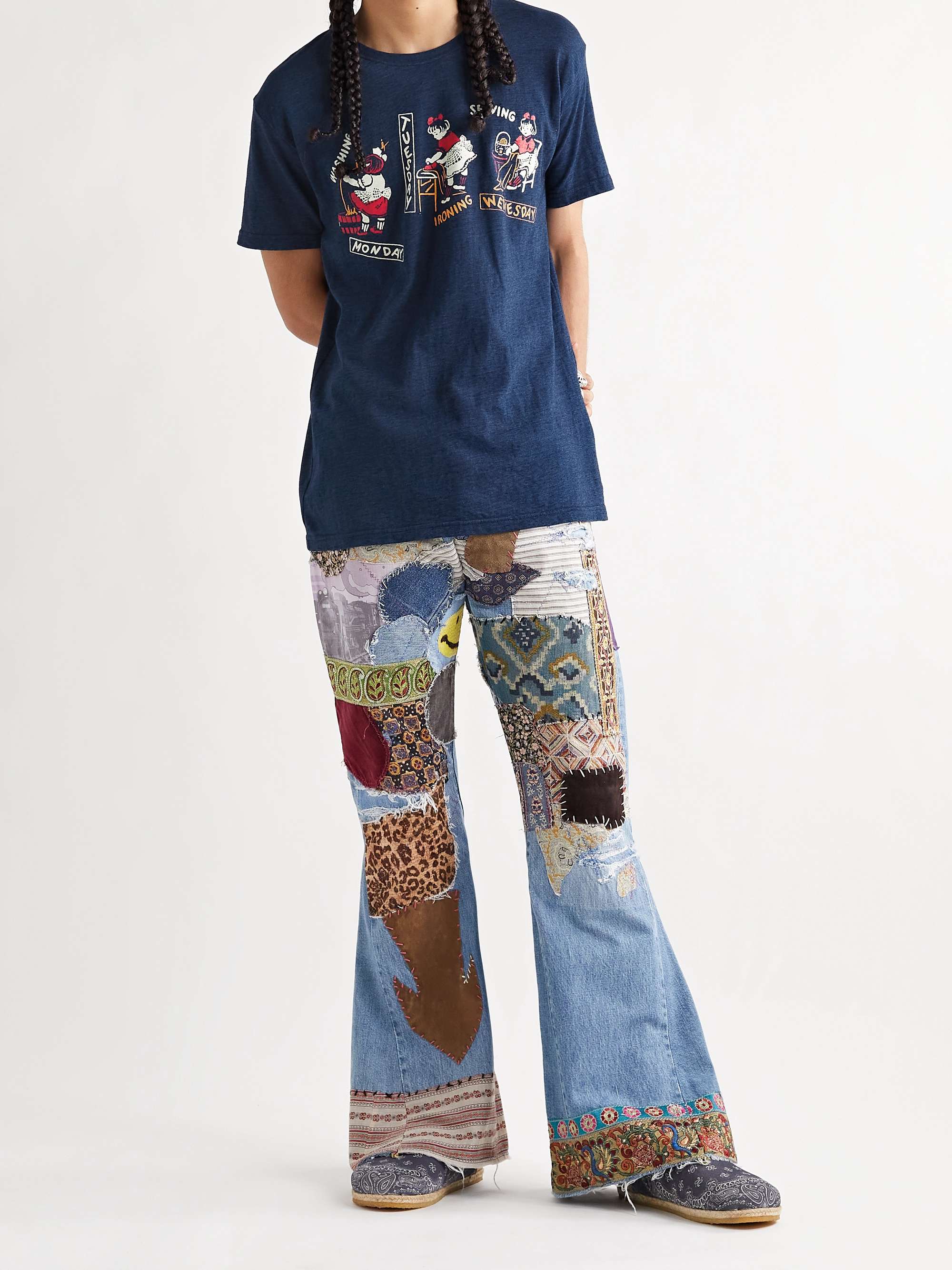 KAPITAL Printed Indigo-Dyed Cotton-Jersey T-Shirt
