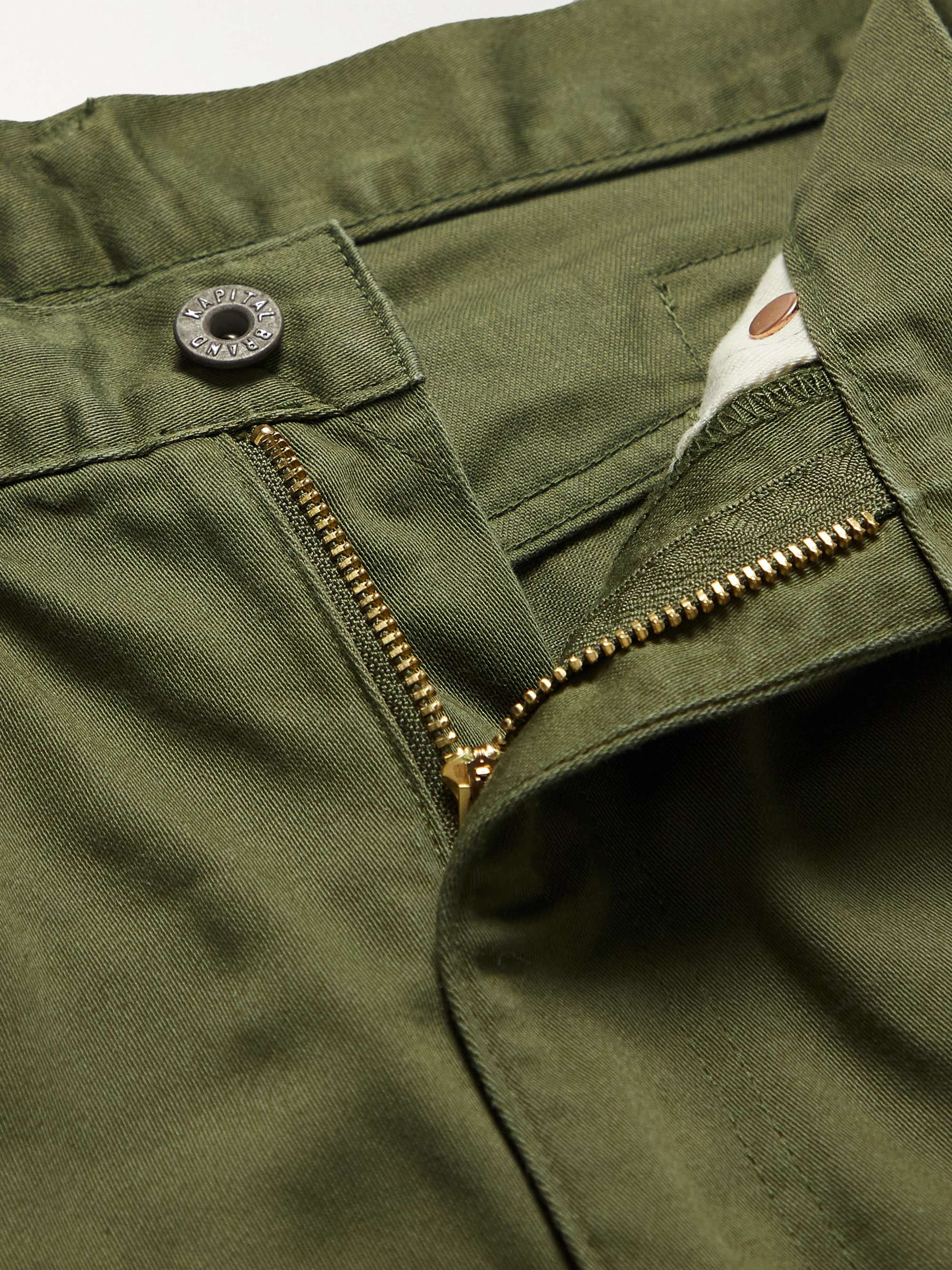 KAPITAL Okagilly Straight-Leg Appliquéd Cotton-Twill Trousers