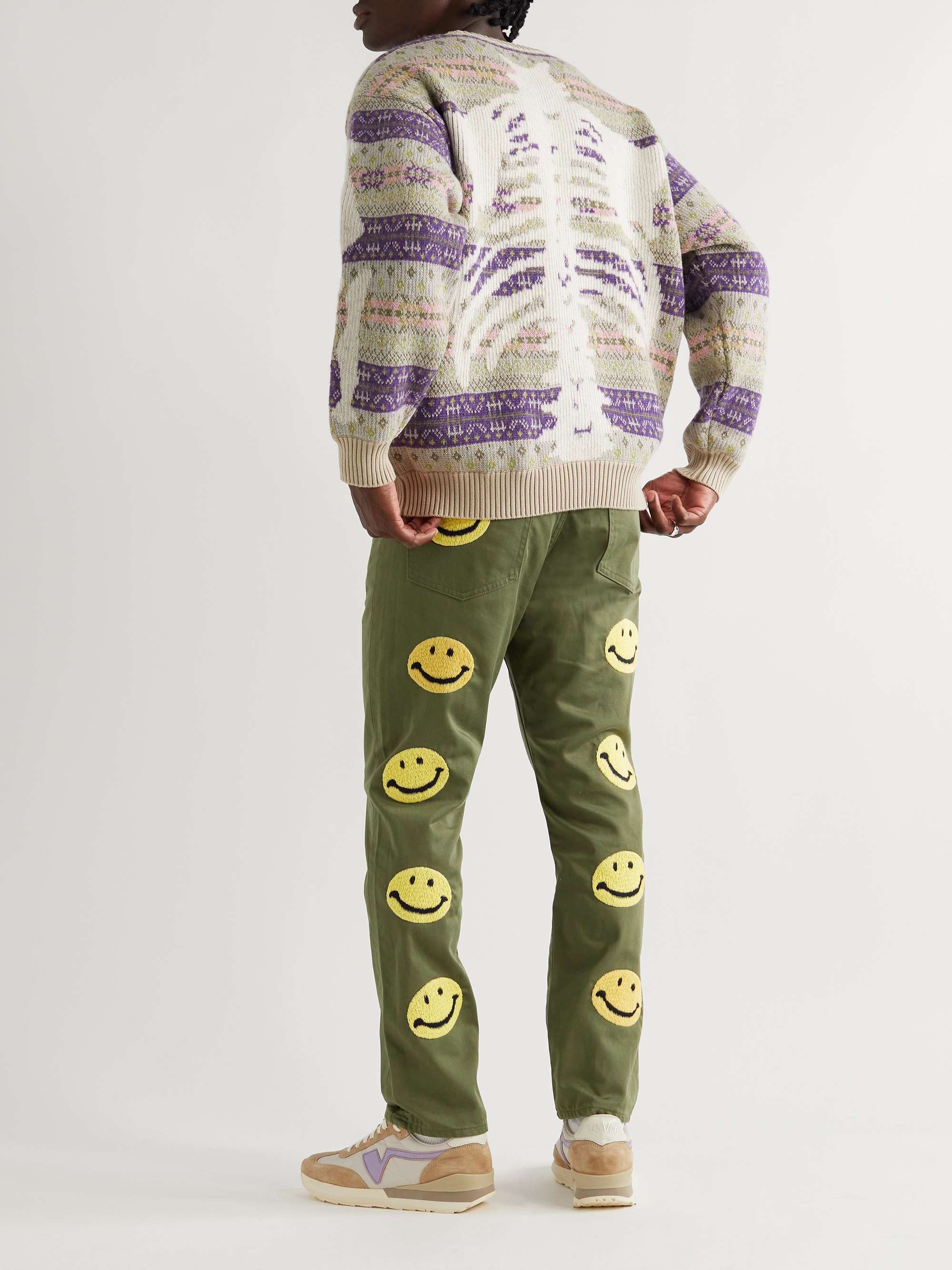 KAPITAL Okagilly Straight-Leg Appliquéd Cotton-Twill Trousers