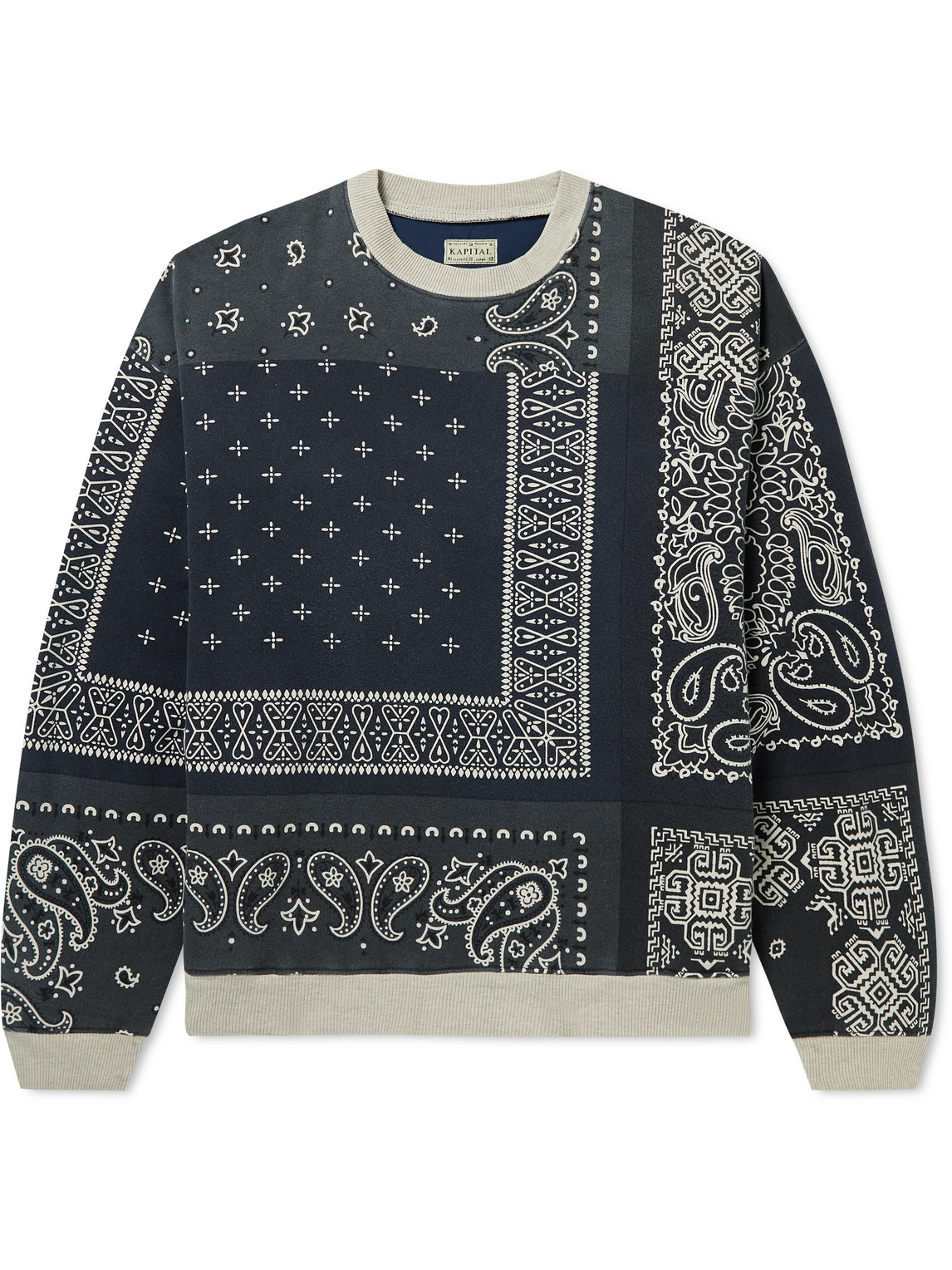 Kapital Bandana-print Cotton-jersey And Quilted Shell Sweatshirt In Blue