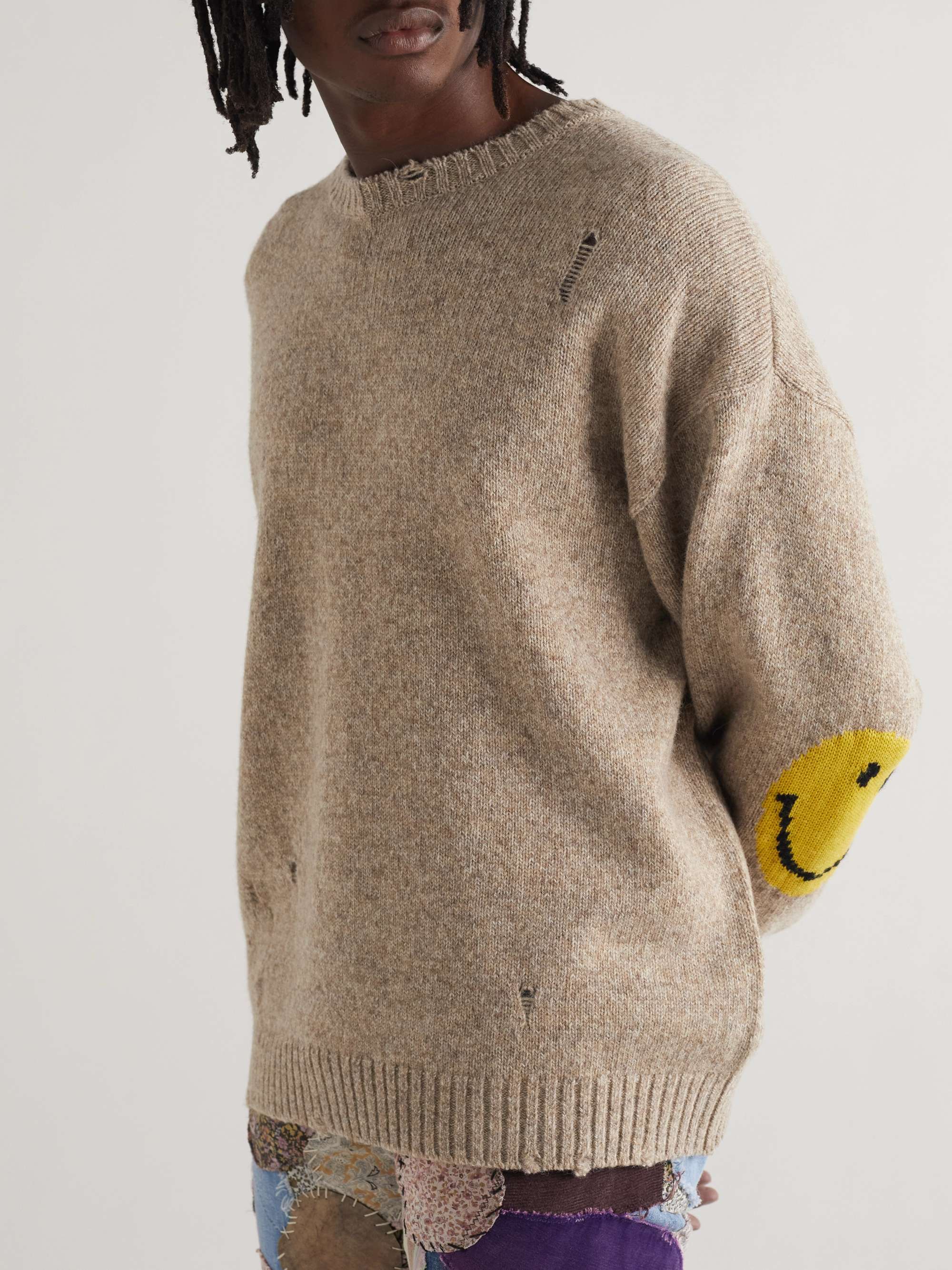 KAPITAL Distressed Intarsia Wool Sweater