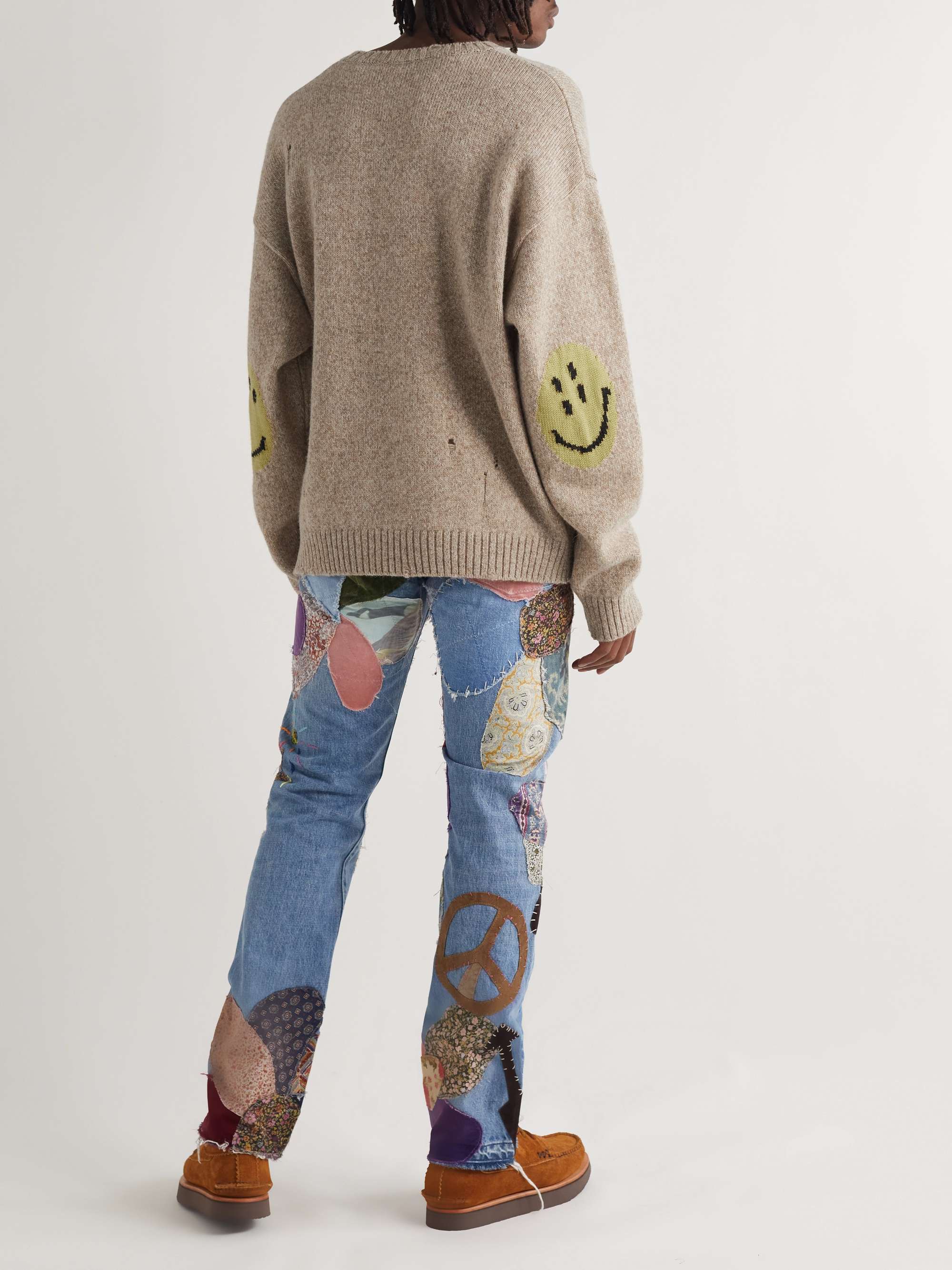 KAPITAL Distressed Intarsia Wool Sweater