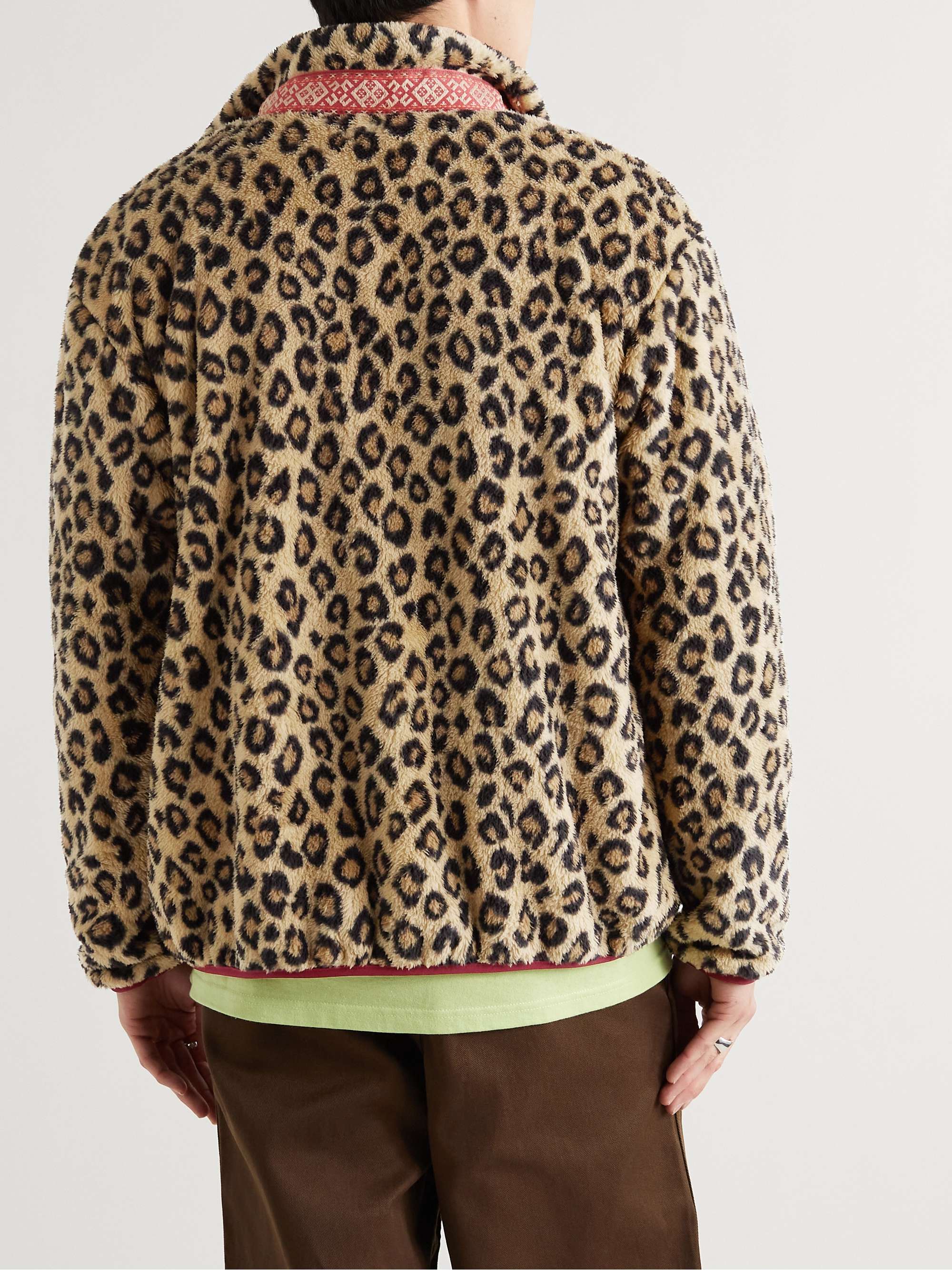 KAPITAL Leopard-Print Webbing-Trimmed Fleece Bomber Jacket
