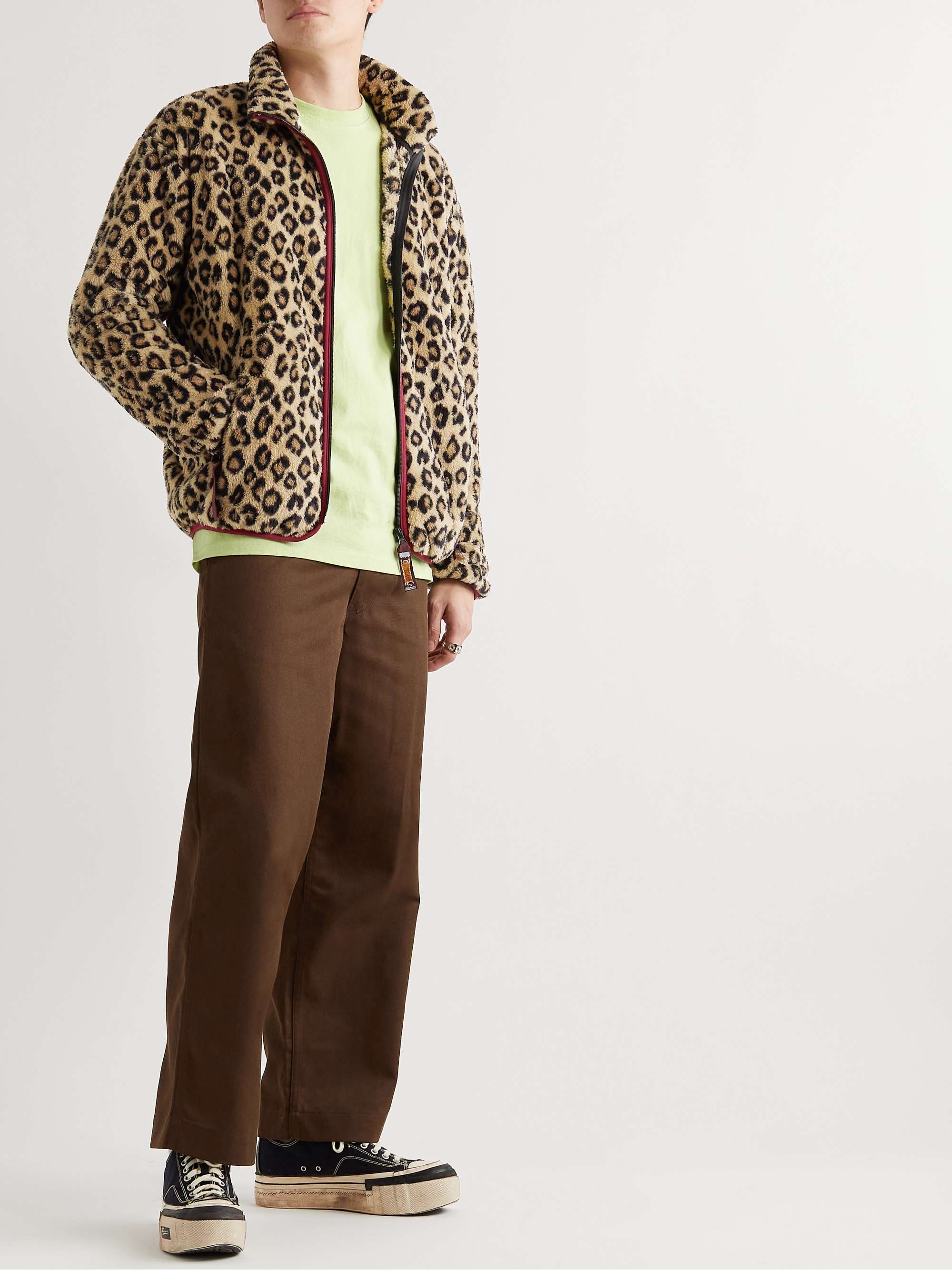 KAPITAL Leopard-Print Webbing-Trimmed Fleece Bomber Jacket