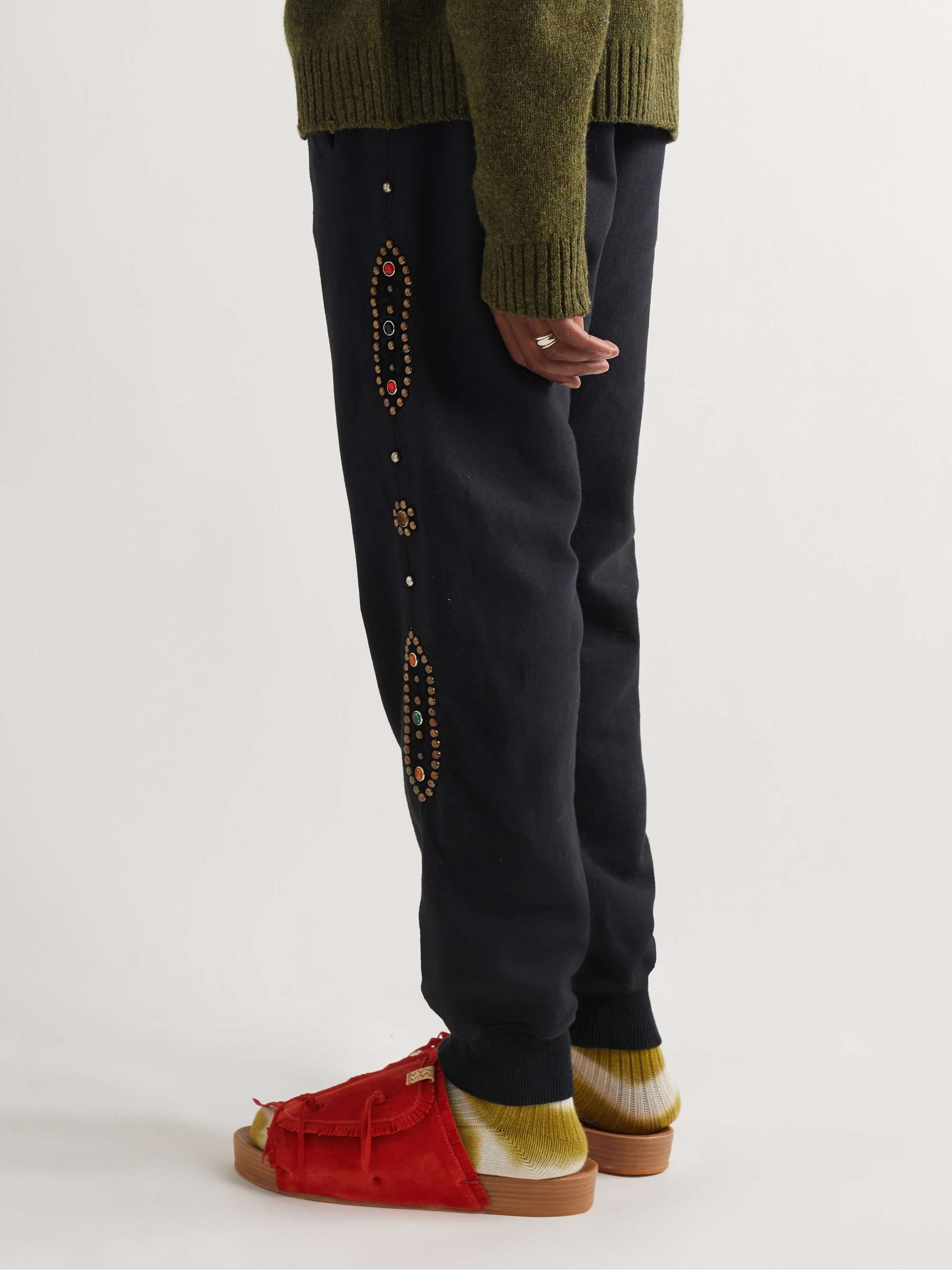 KAPITAL Tapered Embellished Cotton-Jersey Sweatpants