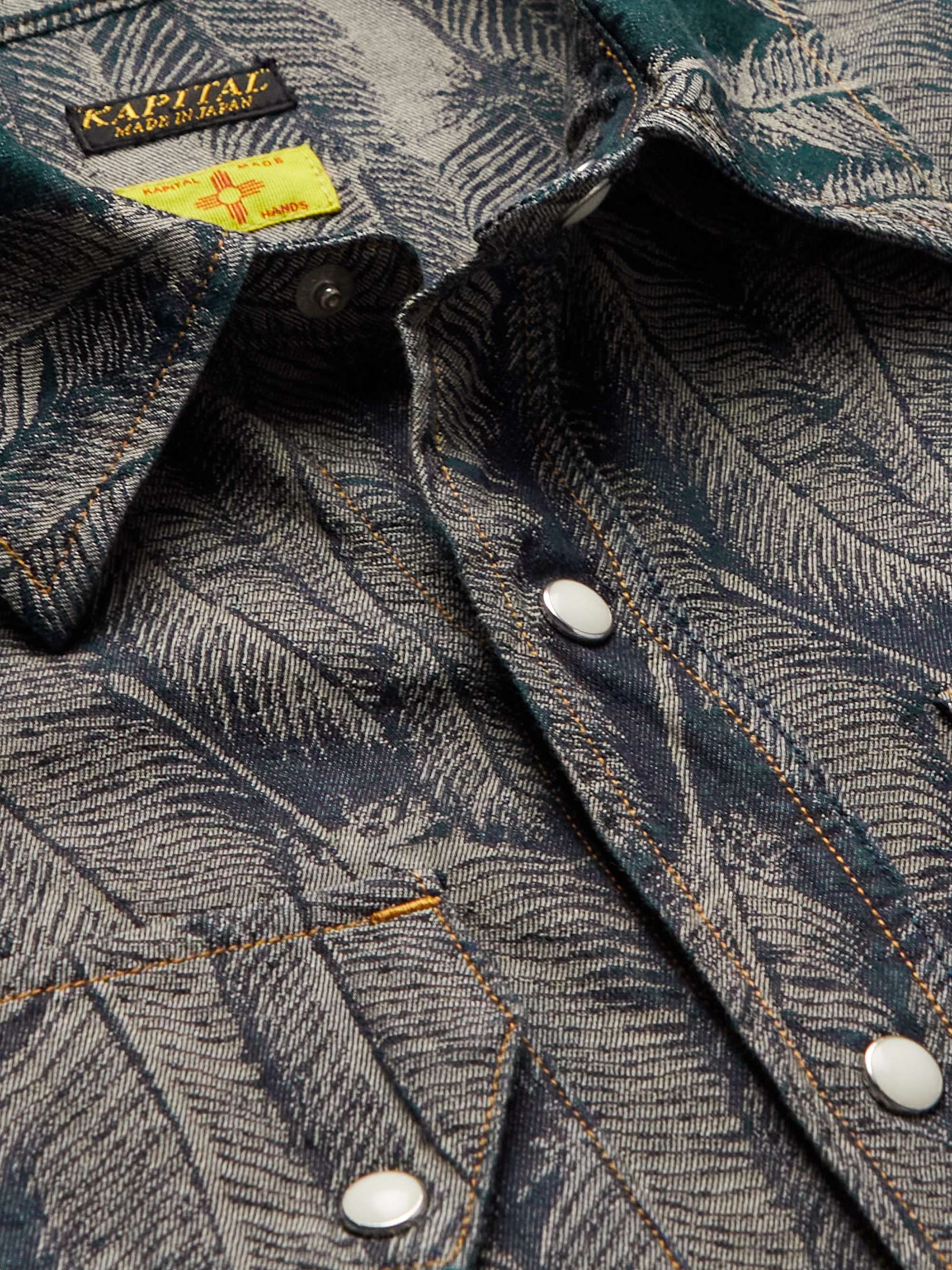 KAPITAL Feather-Jacquard Denim Western Shirt