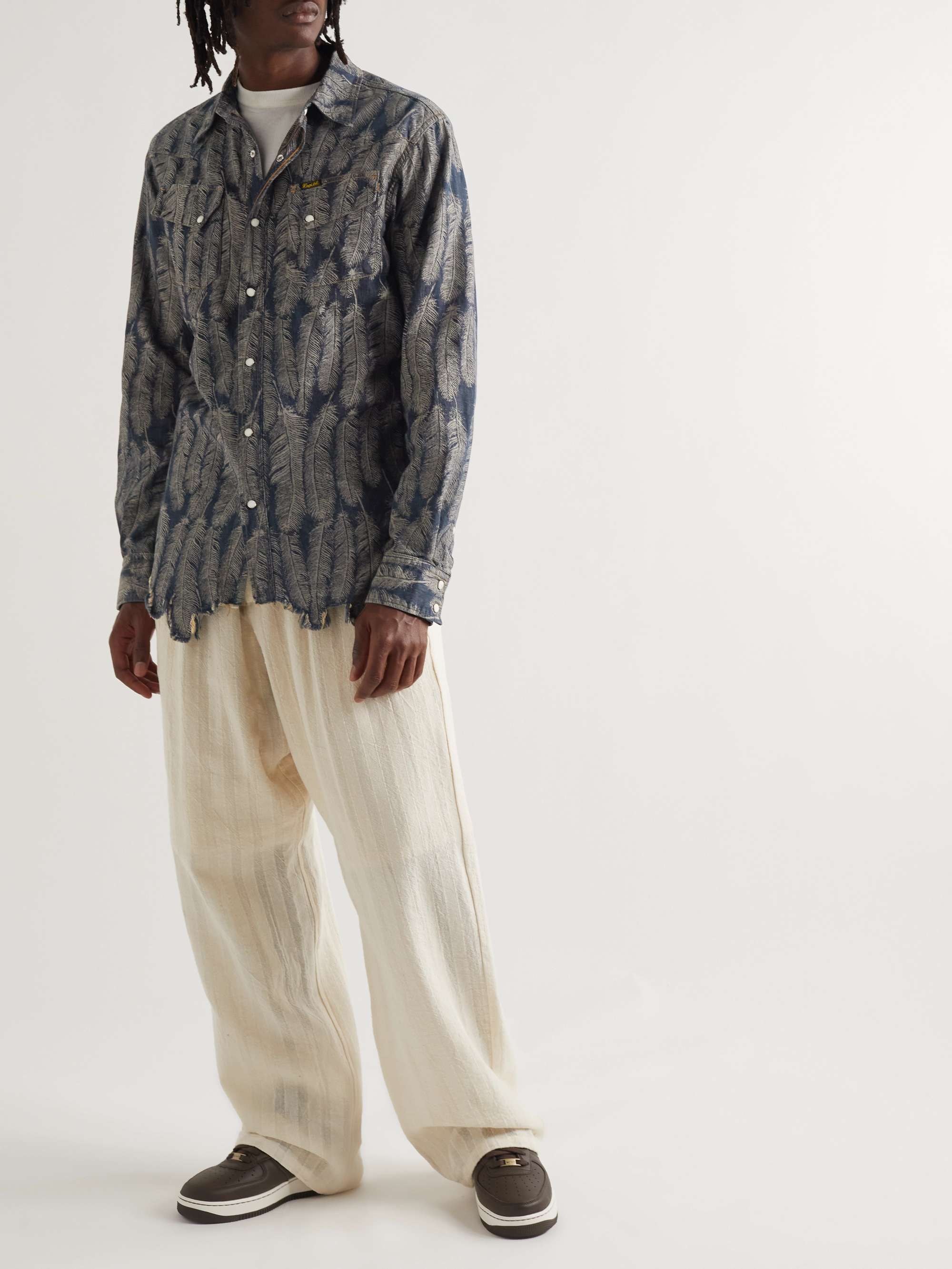 KAPITAL Feather-Jacquard Denim Western Shirt