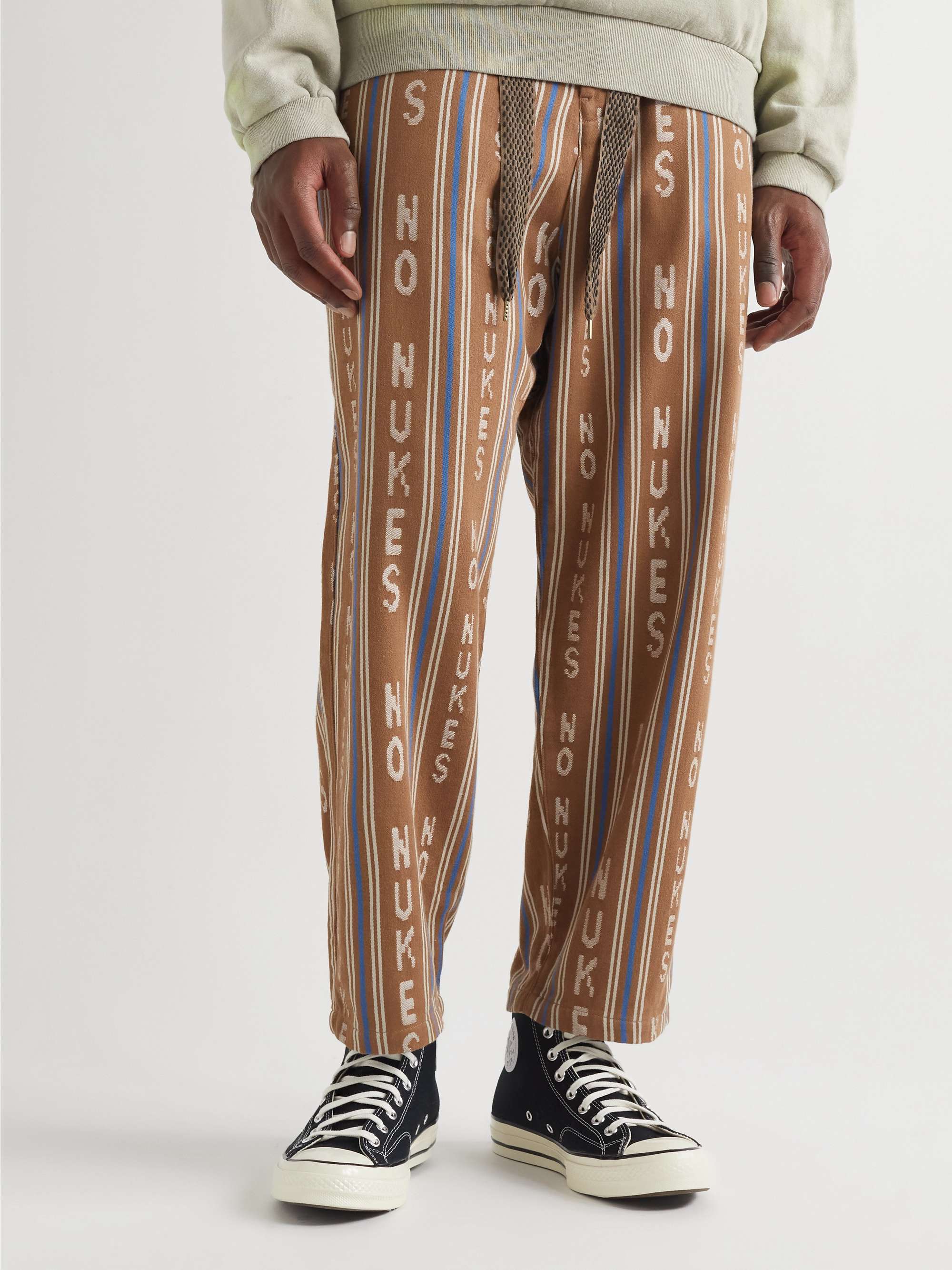 KAPITAL Straight-Leg Striped Cotton-Blend Jacquard Drawstring Trousers