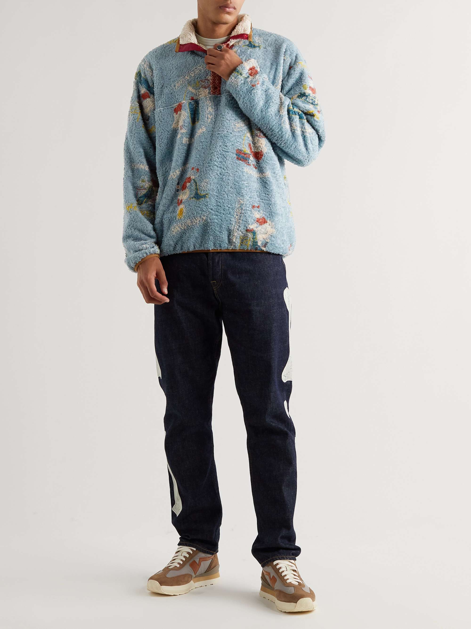KAPITAL Kountry Calendar Printed Fleece Half-Placket Sweatshirt
