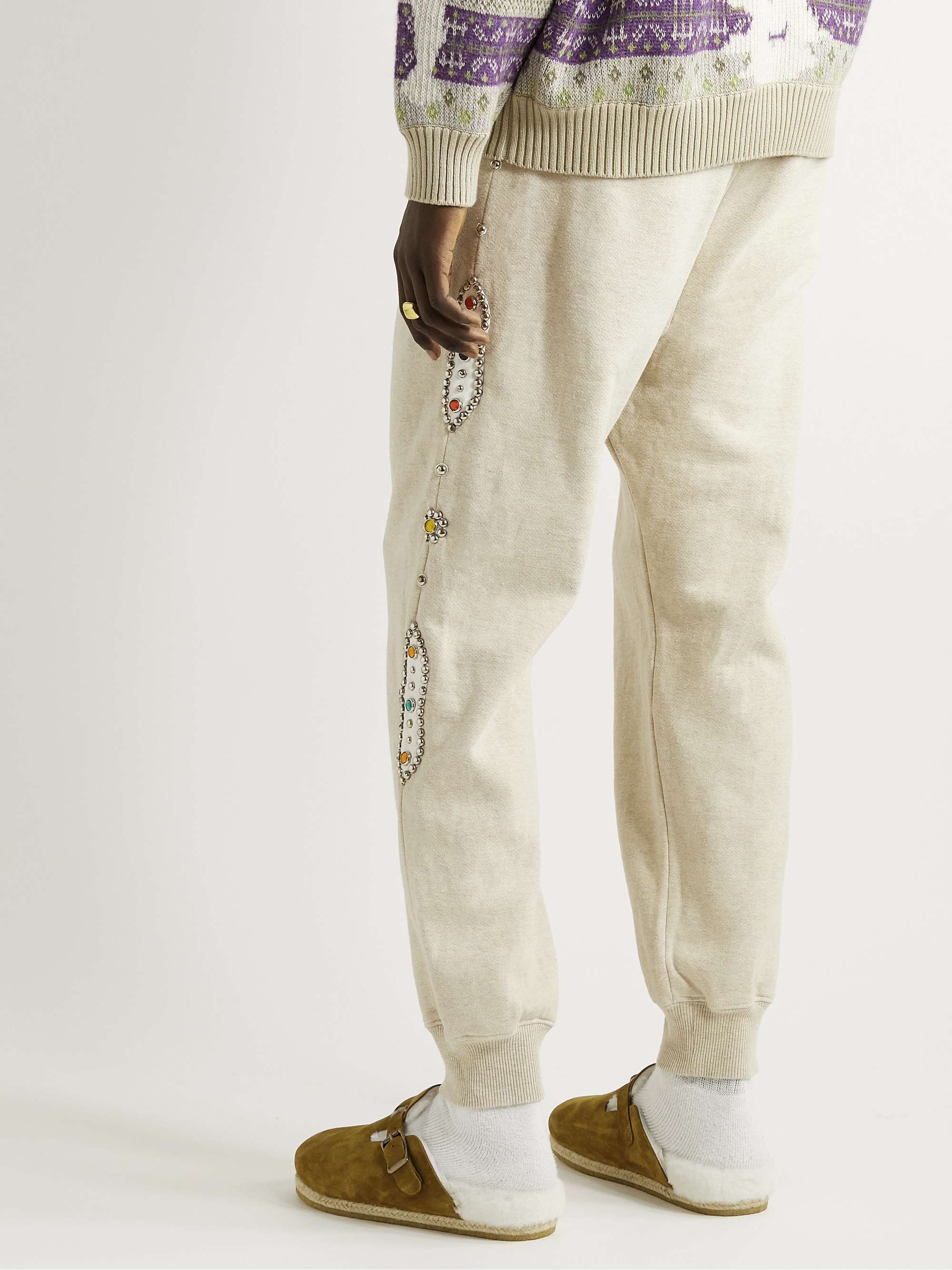 KAPITAL Tapered Embellished Cotton-Jersey Sweatpants