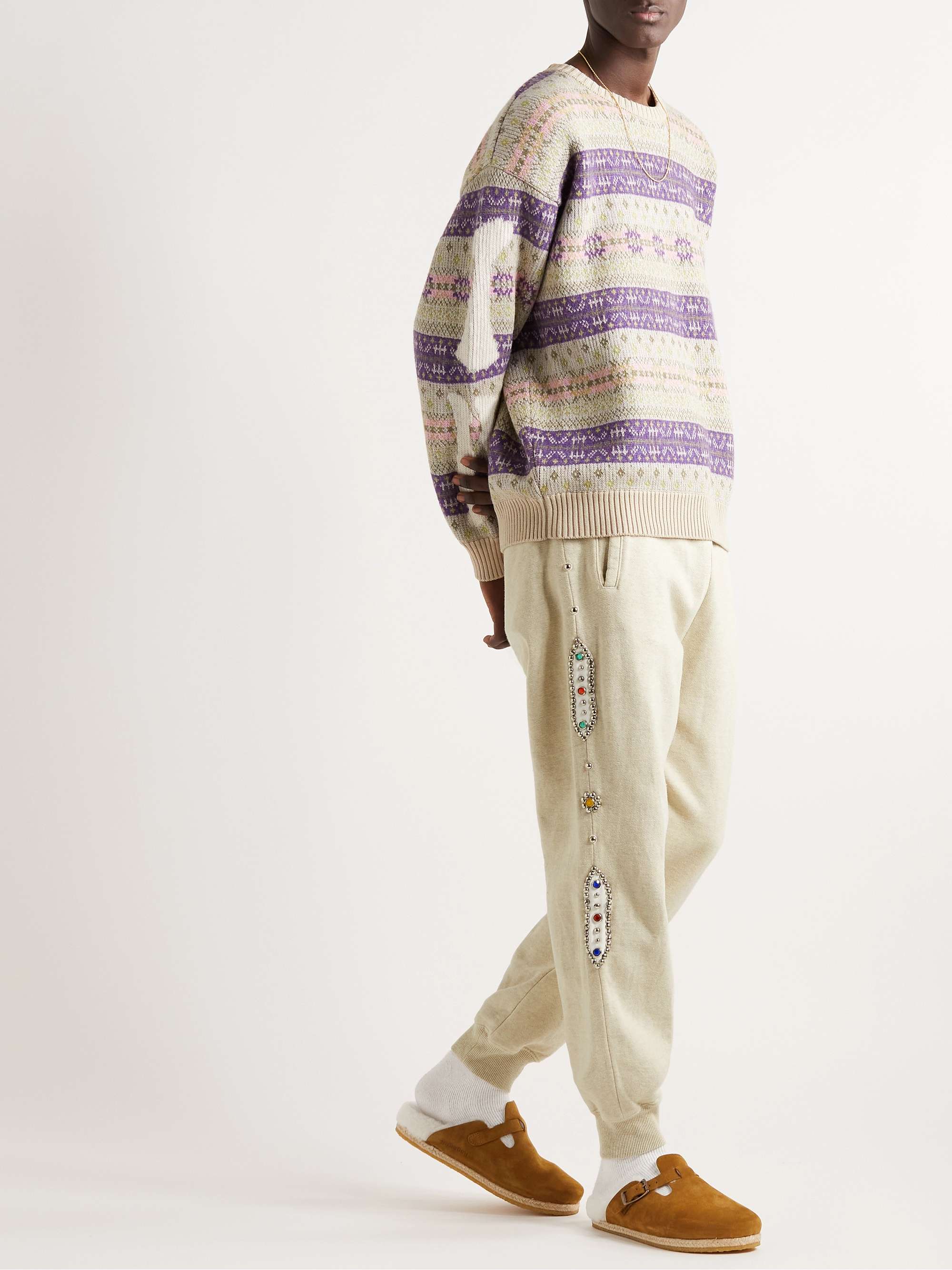 KAPITAL Tapered Embellished Cotton-Jersey Sweatpants