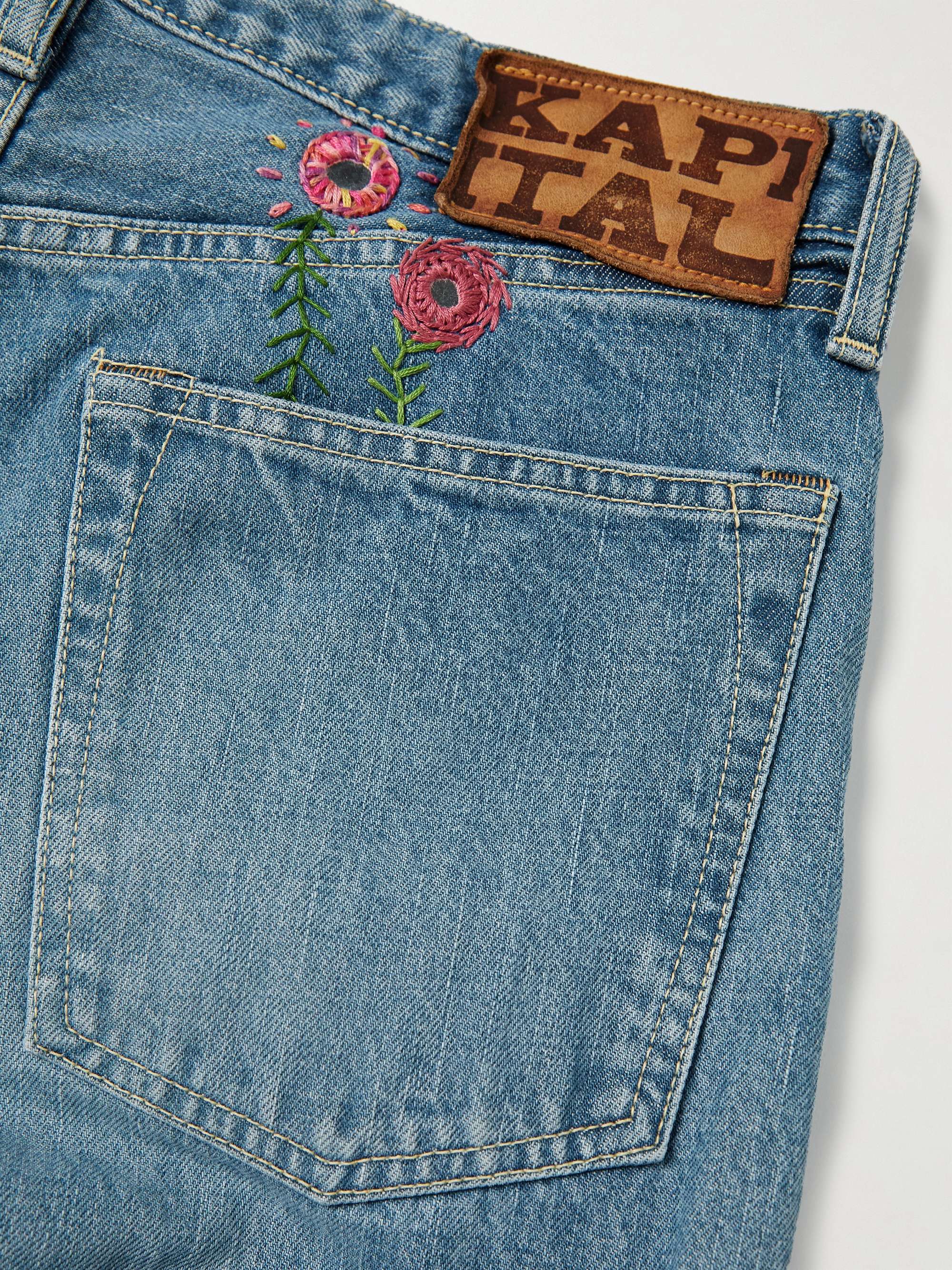 KAPITAL Monkey Cisco Straight-Leg Embroidered Patchwork Jeans