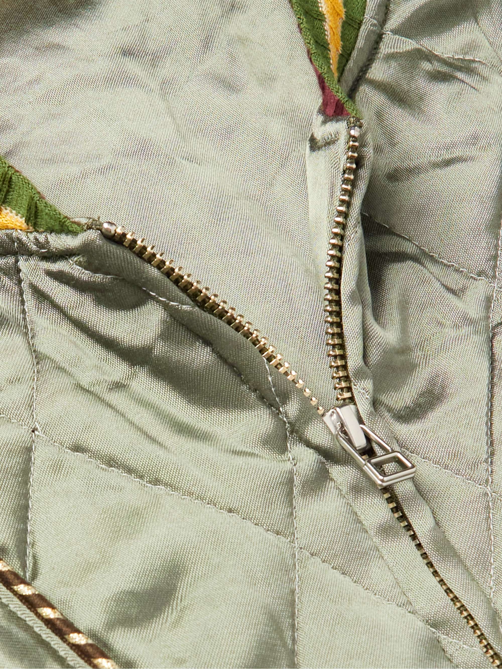 KAPITAL Convertible Embroidered Quilted Satin Bomber Jacket