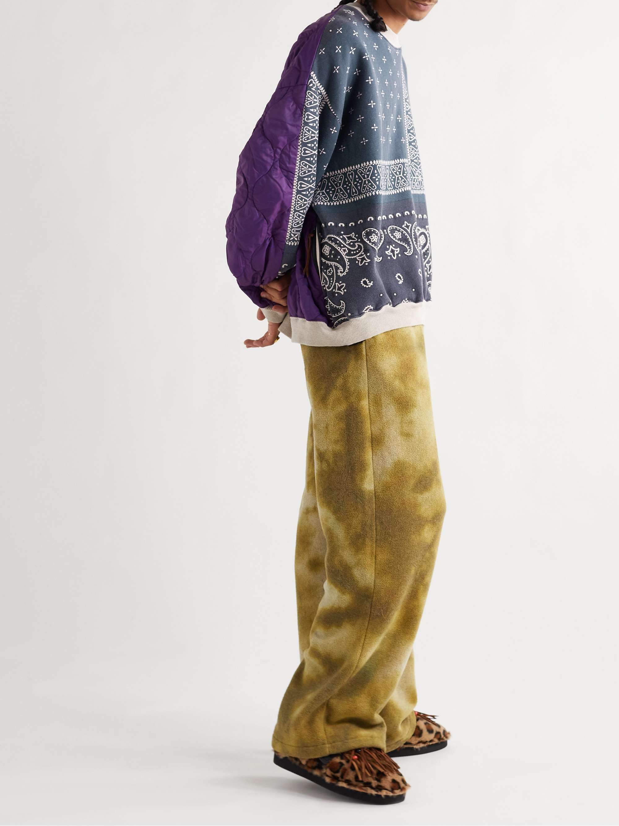 KAPITAL Bandana-Print Cotton-Jersey and Quilted Shell Sweatshirt