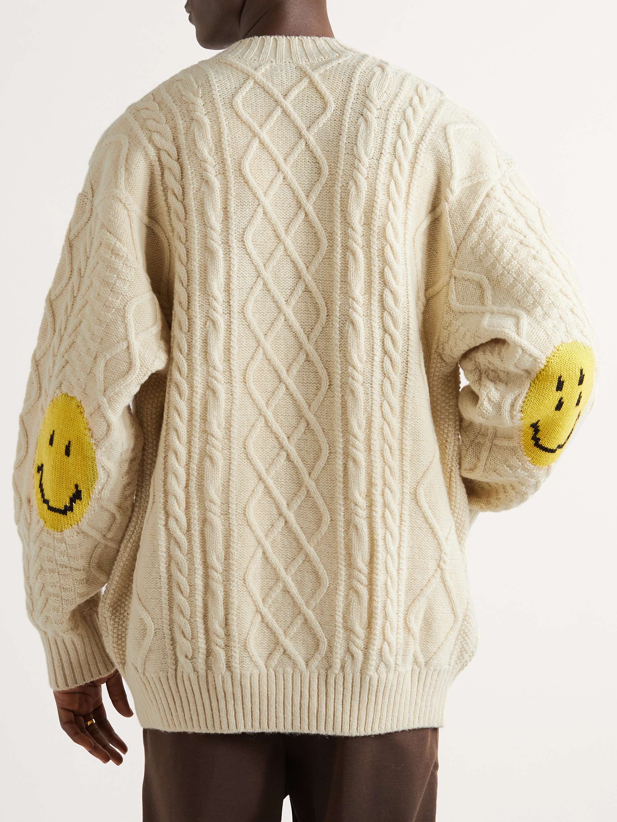KAPITAL Logo-Intarsia Cable-Knit Wool-Blend Cardigan