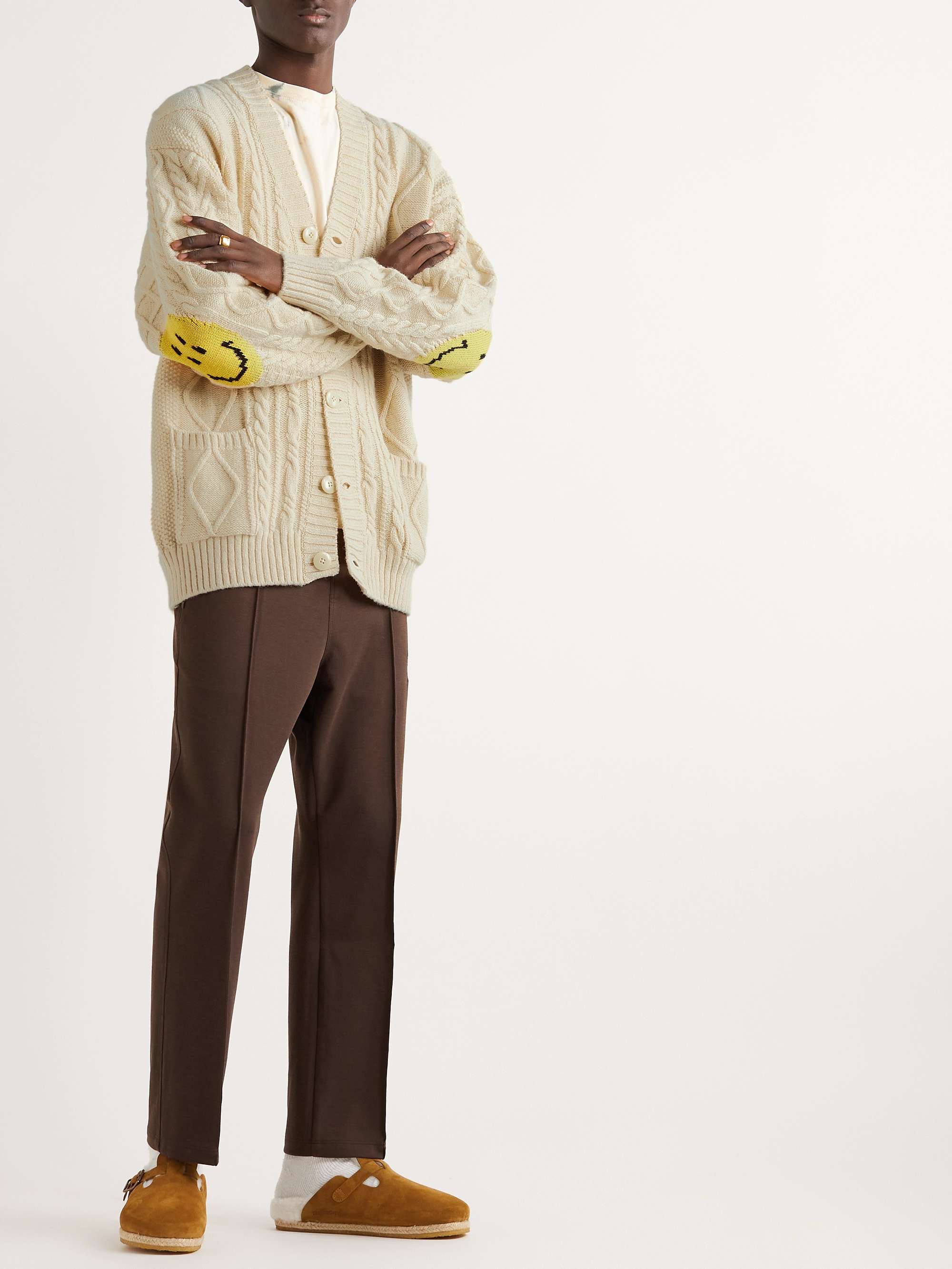 KAPITAL Logo-Intarsia Cable-Knit Wool-Blend Cardigan