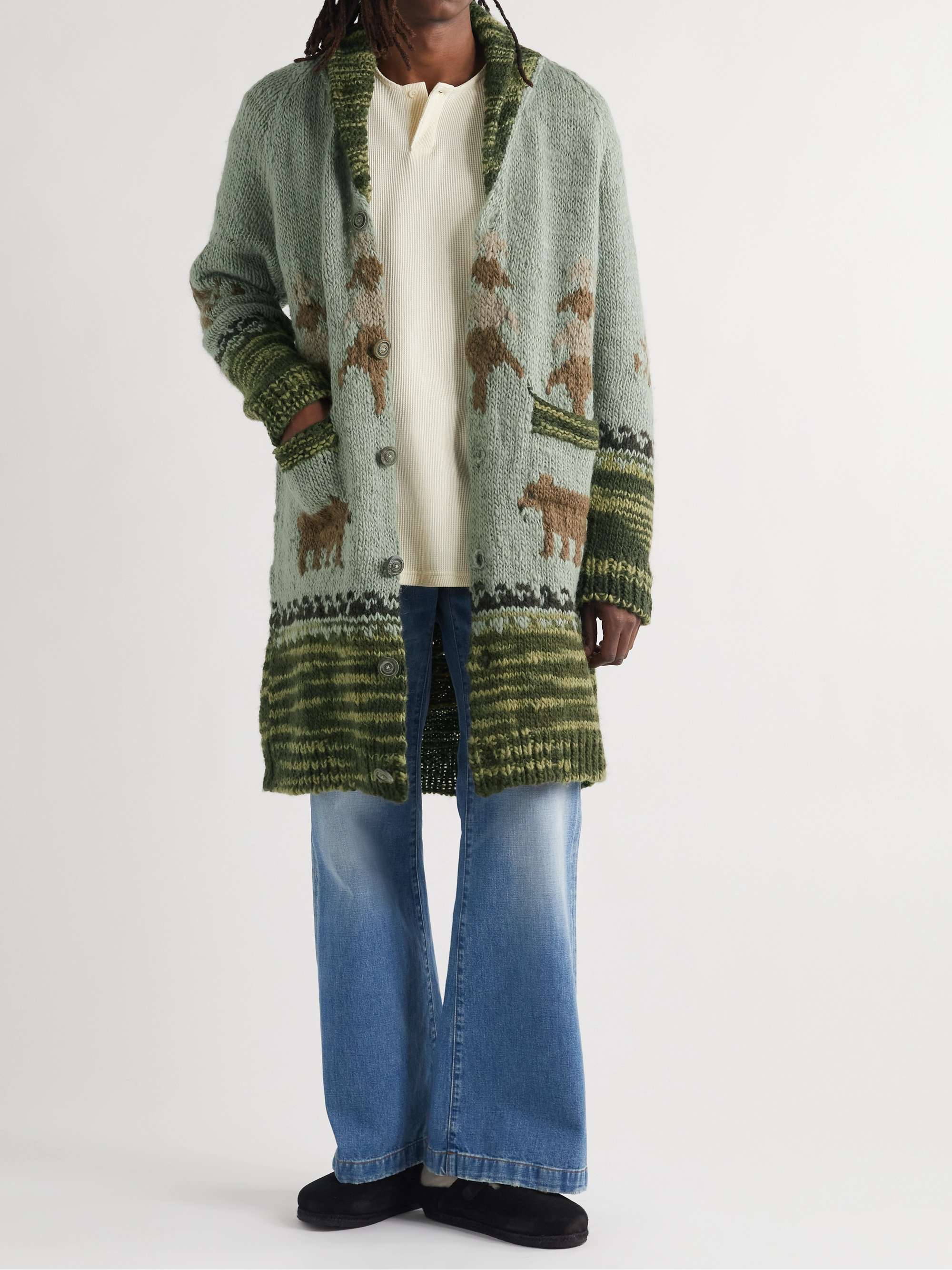 KAPITAL Intarsia Wool Cardigan